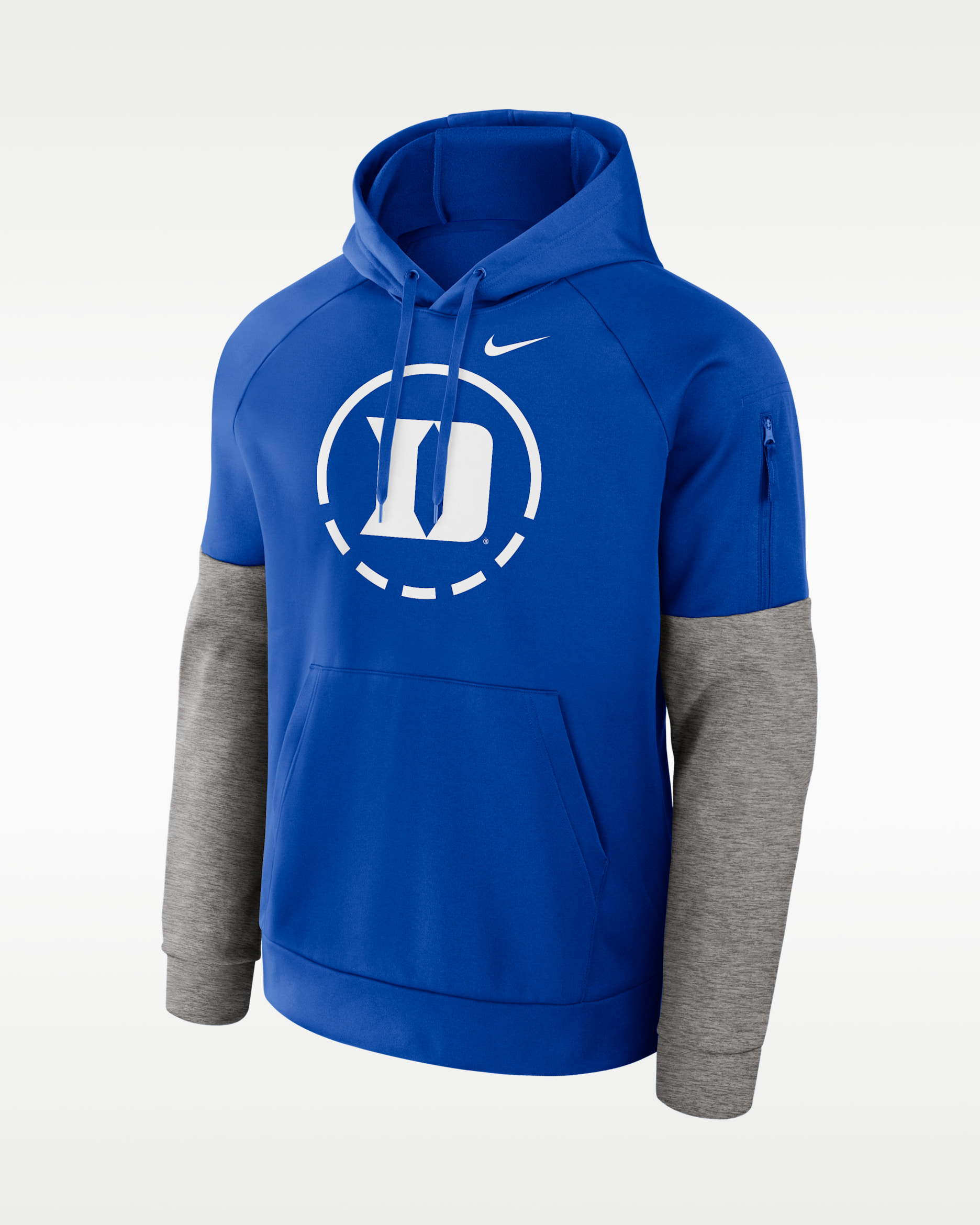 Sudadera con gorro sin cierre universitaria Nike Therma-FIT para hombre Duke Primetime - Royal/Gris jaspeado