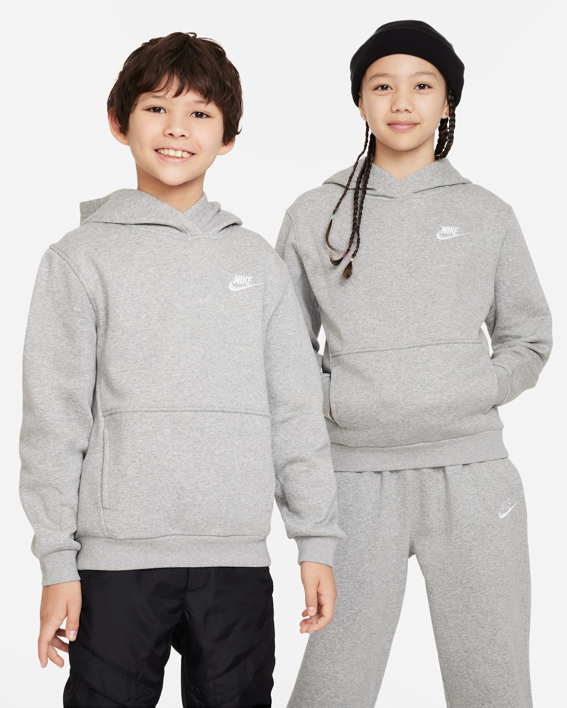 Sweat à capuche Nike Sportswear Club Fleece pour ado - Dark Grey Heather/Blanc