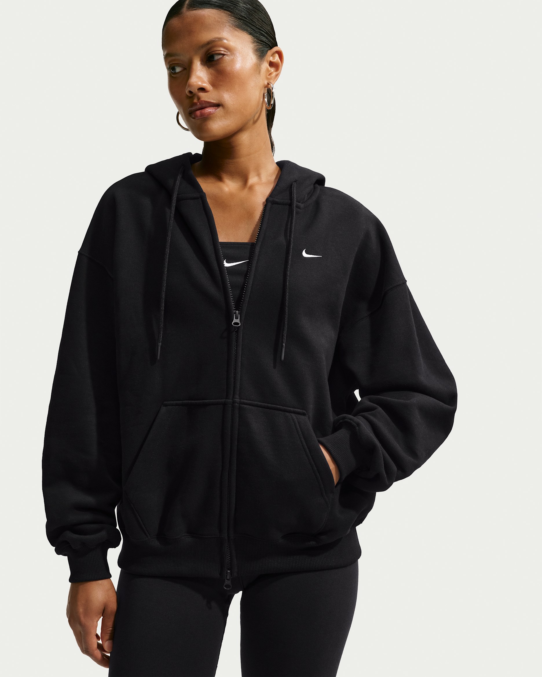Nike Studio Fleece Medium Weight Women's Oversized Full-Zip Hoodie - Total Black/Sail