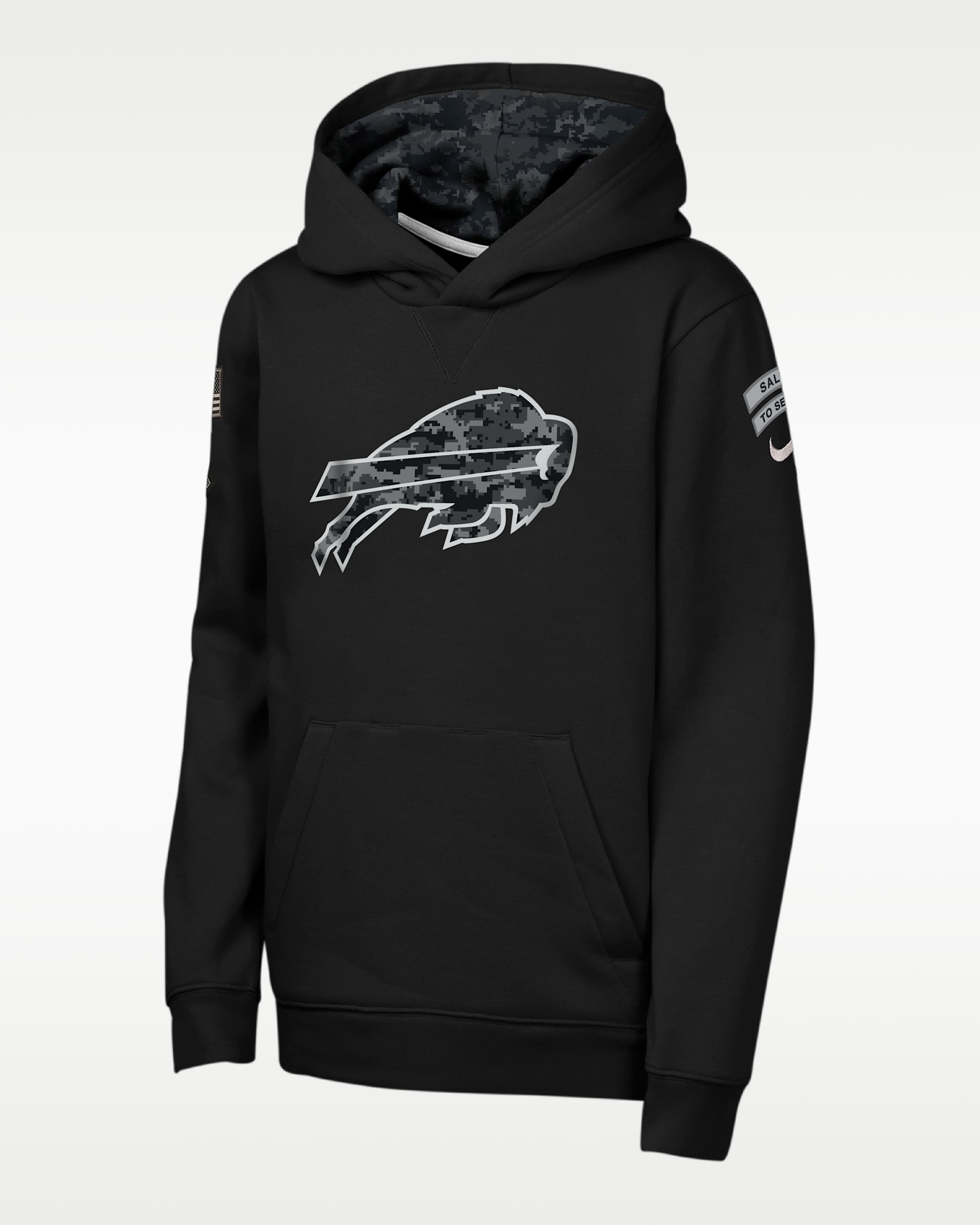 Sudadera con gorro sin cierre Nike de la NFL para niños talla grande Buffalo Bills Salute to Service Sideline Club - Negro