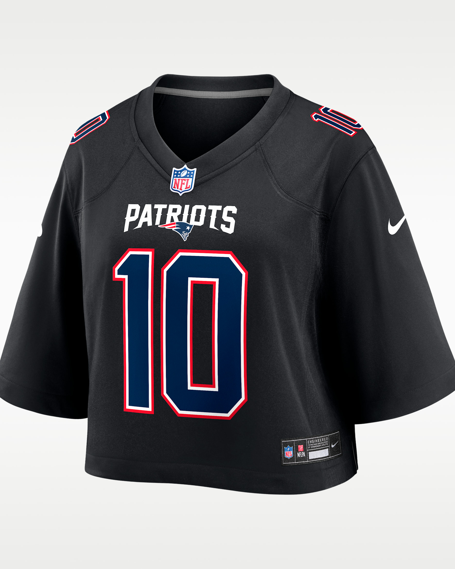 Drake Maye New England Patriots Women's Nike NFL Cropped Tundra Game Jersey - Black