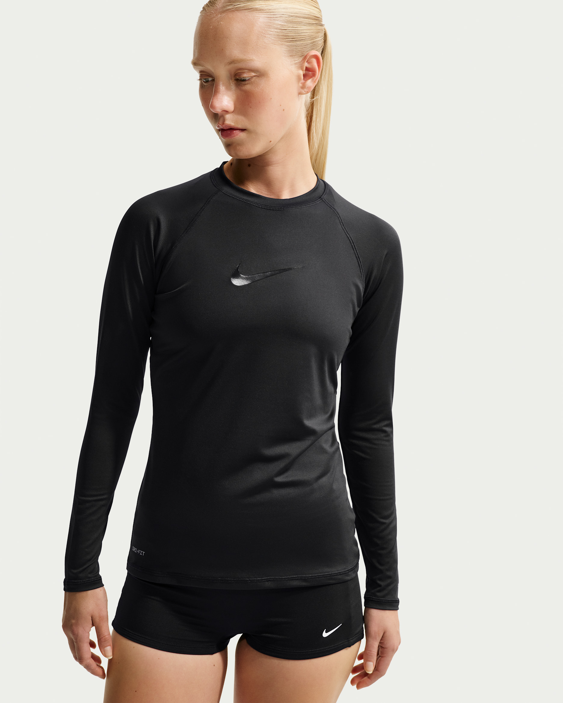 Playera de manga larga Dri-FIT UV para mujer Nike Swim Hydroguard - Negro/Transparente