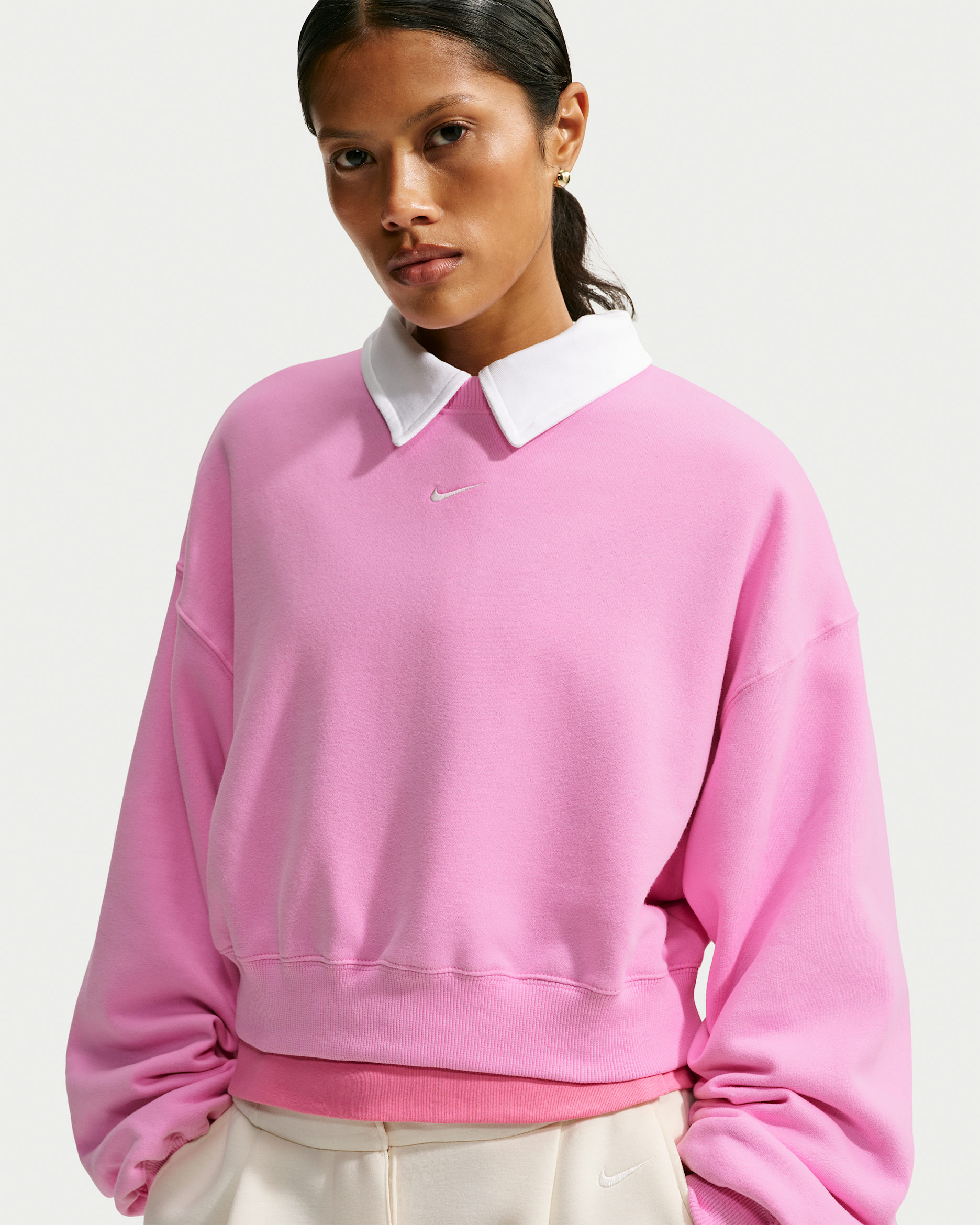 Nike Studio Fleece Medium Weight Women's Oversized Cropped Crew - Pink Rise/Sail