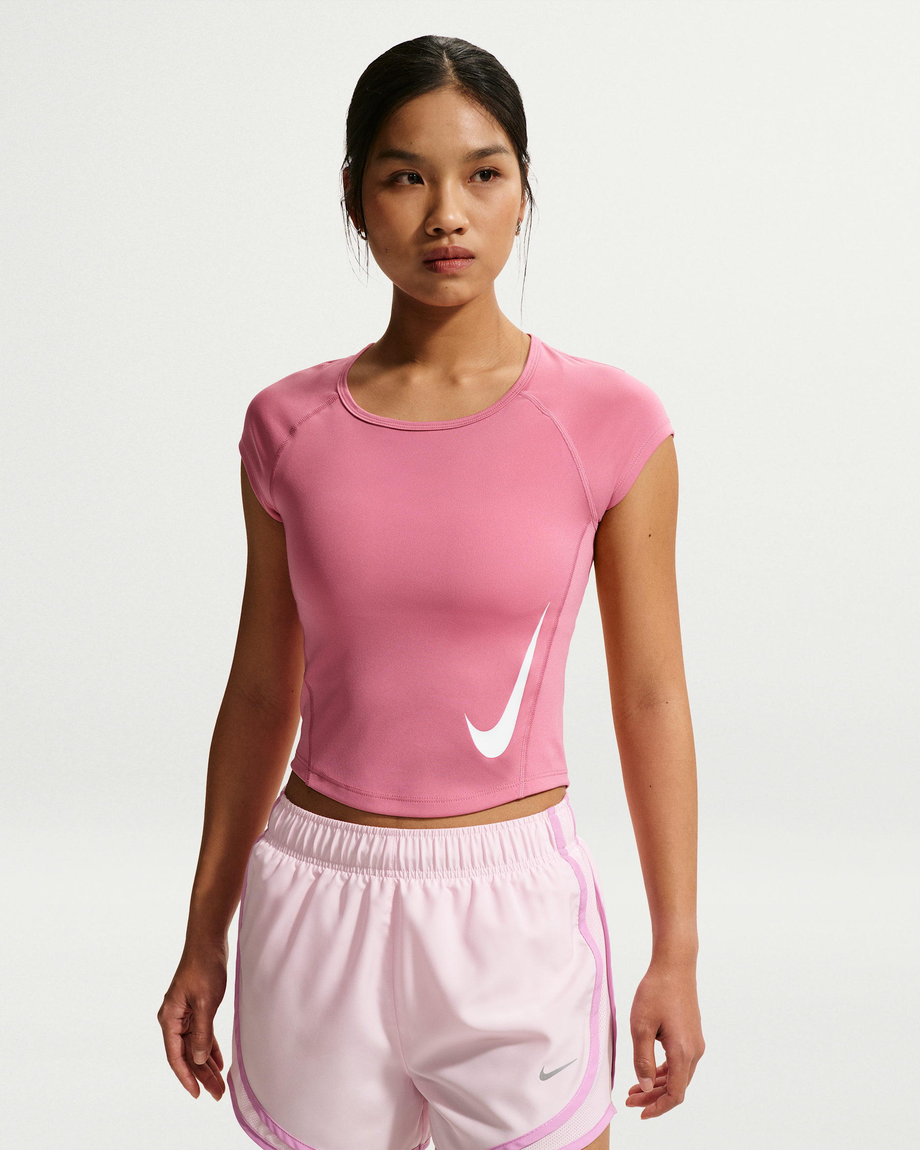 Nike Tempo Swoosh Women's Dri-FIT Short-Sleeve Running Top - Peony/Photon Dust/White