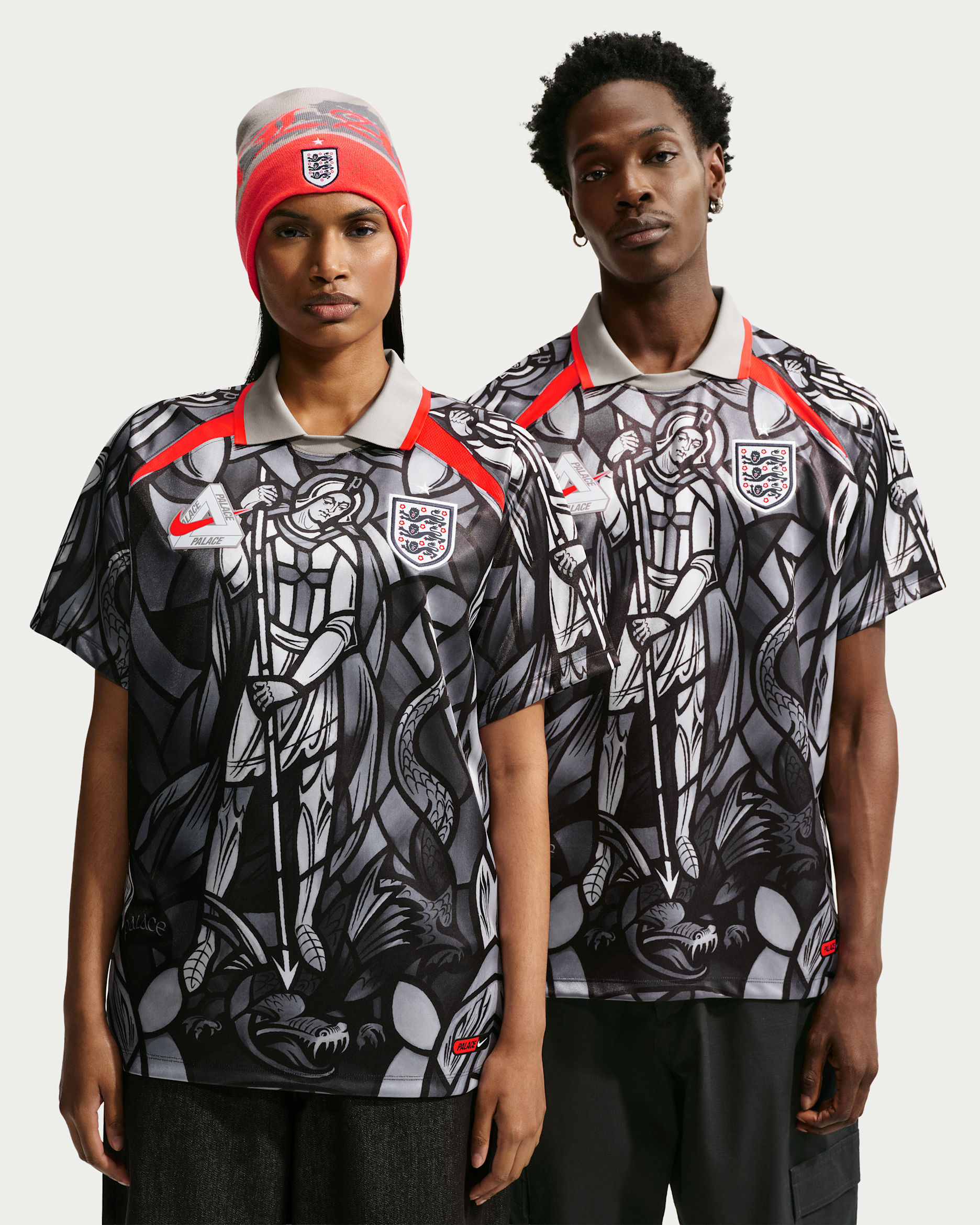 Jersey de manga corta para hombre England x Palace - Gris peltre/Carmesí brillante/Carmesí brillante