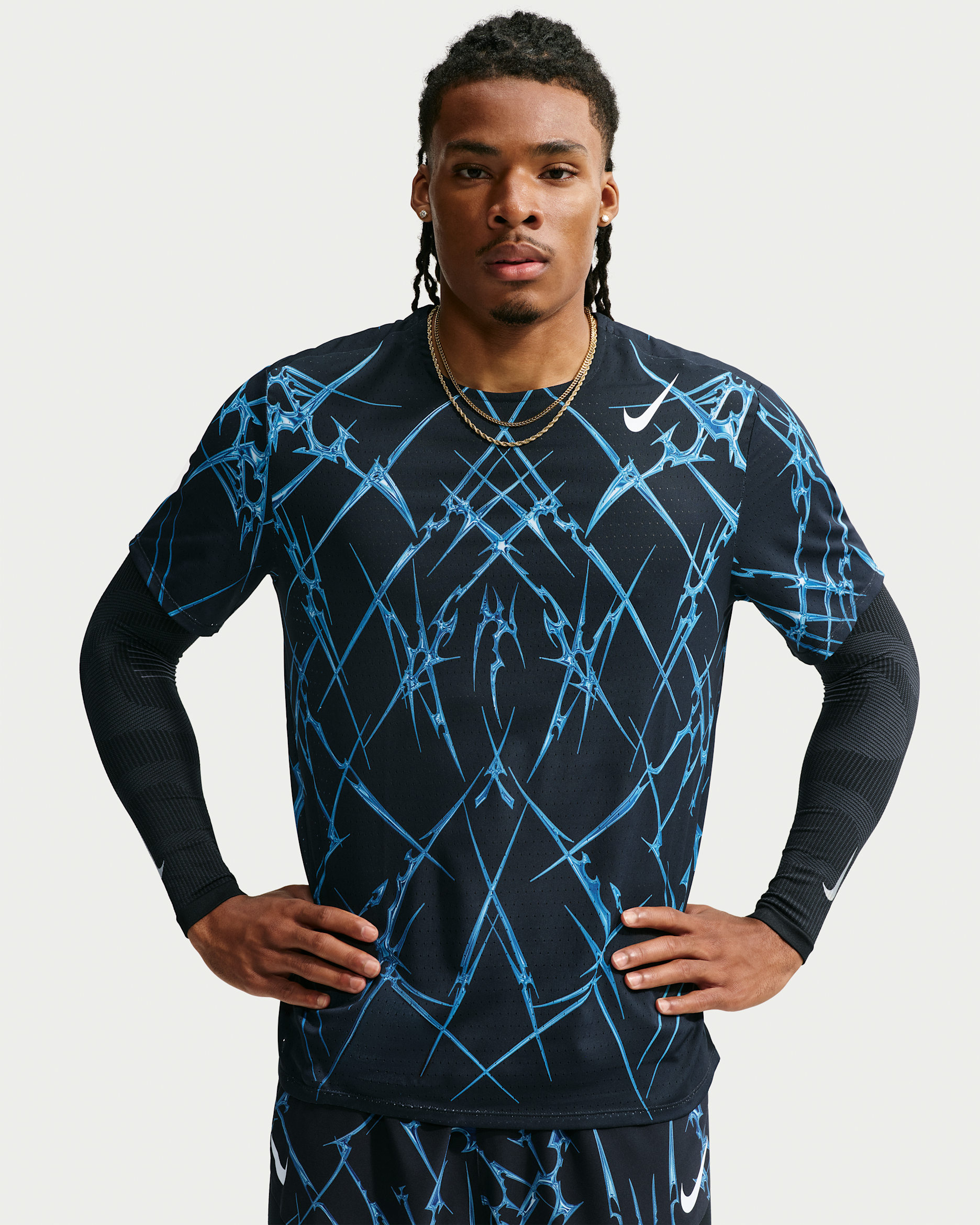 Kortärmad löpartröja Nike AeroSwift Dri-FIT ADV med tryck för män - Svart/Vit