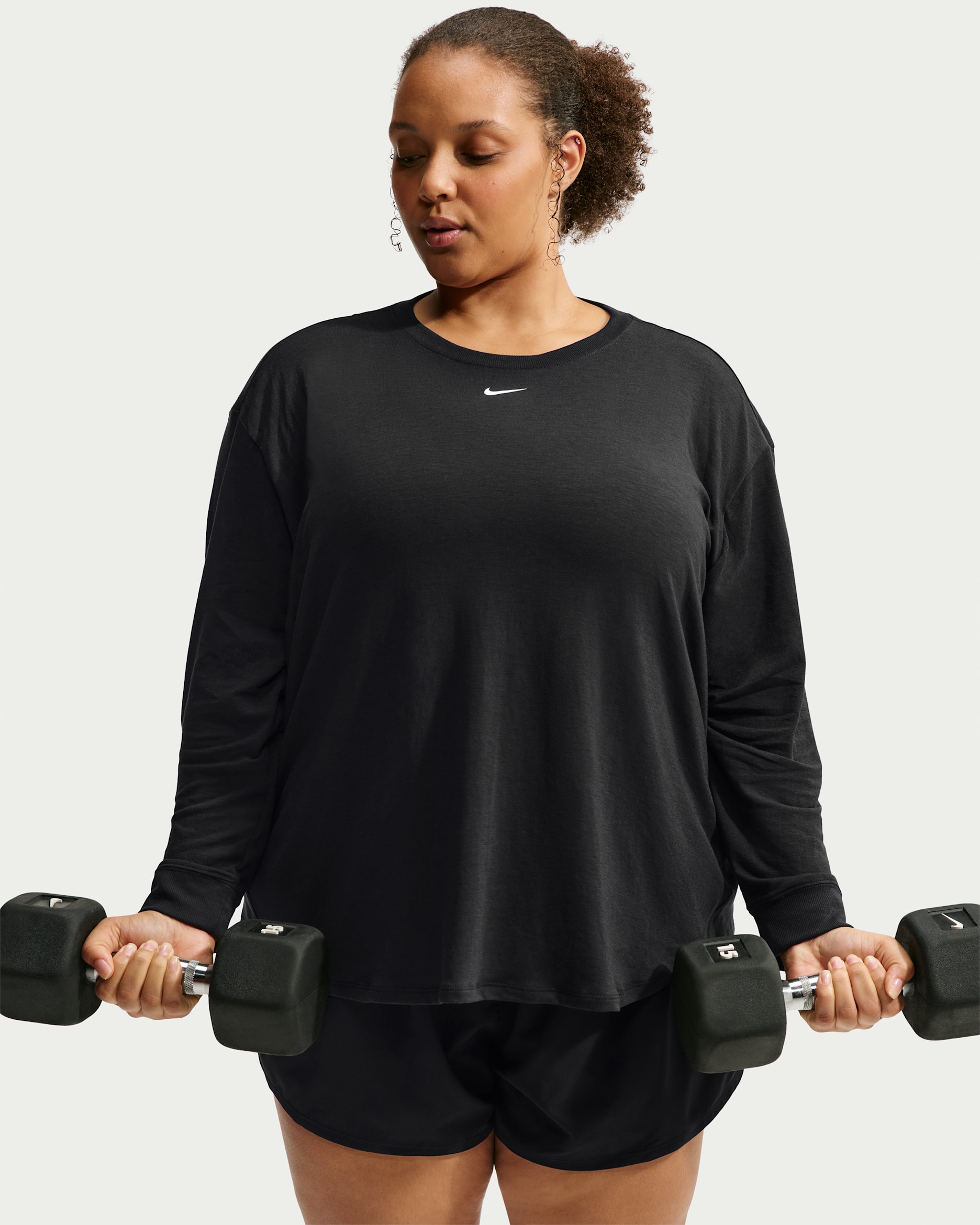 Nike One Relaxed Women's Dri-FIT Long-Sleeve Top (Plus Size) - Black/White
