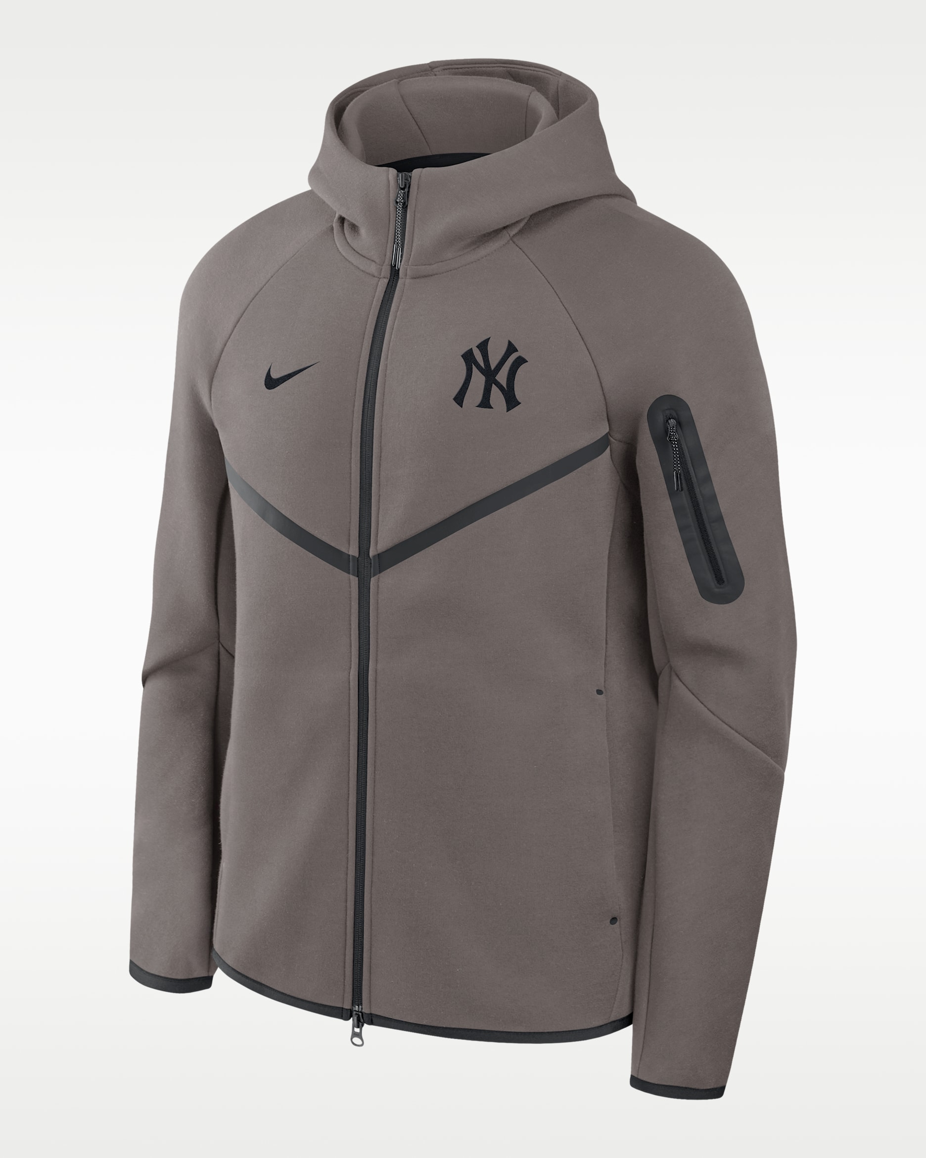 Chamarra Nike de la MLB de cierre completo con gorro para hombre New York Yankees Tech Fleece - Marrón/Negro