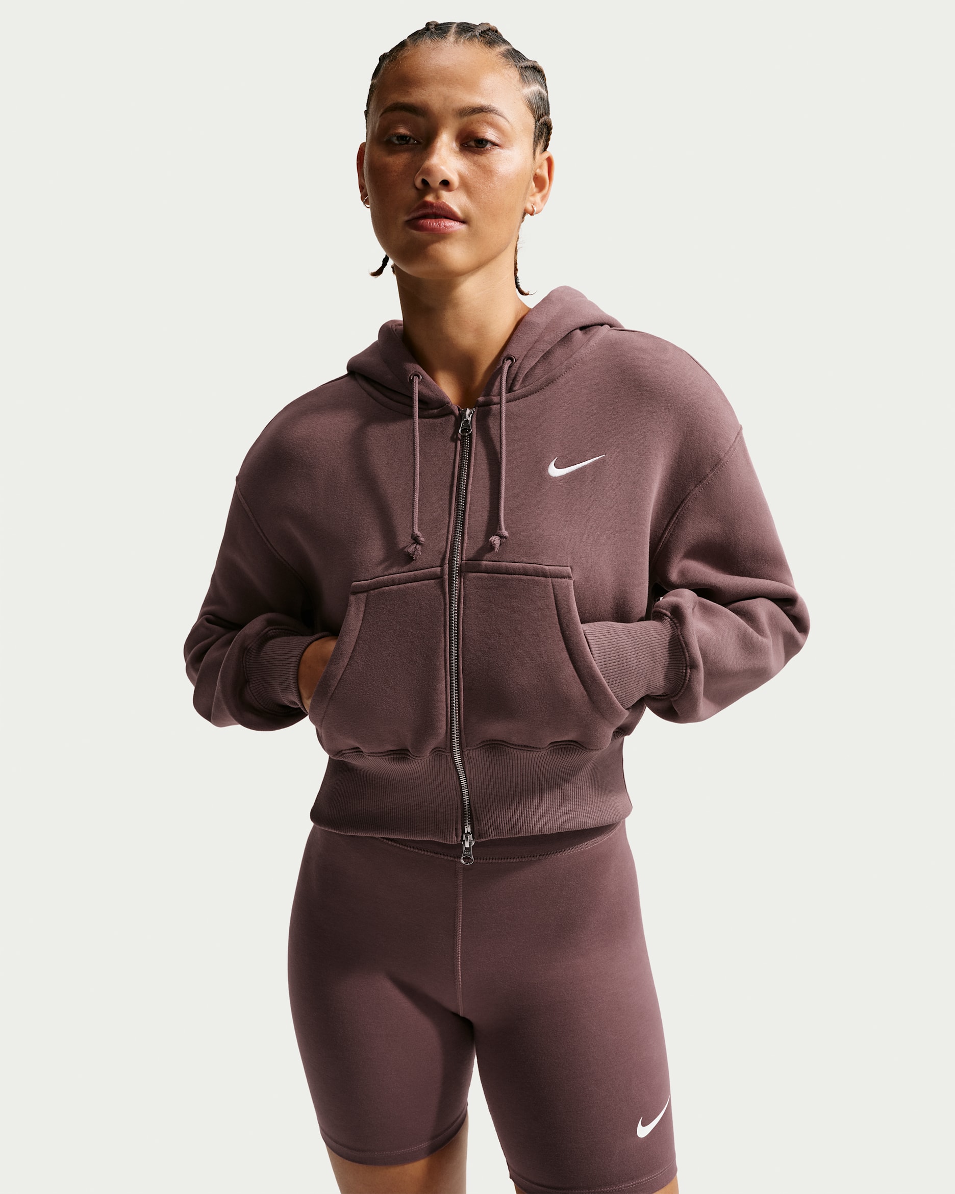Sudadera con gorro holgada cropped con cierre completo para mujer Nike Sportswear Phoenix Fleece - Tatuaje/Vela