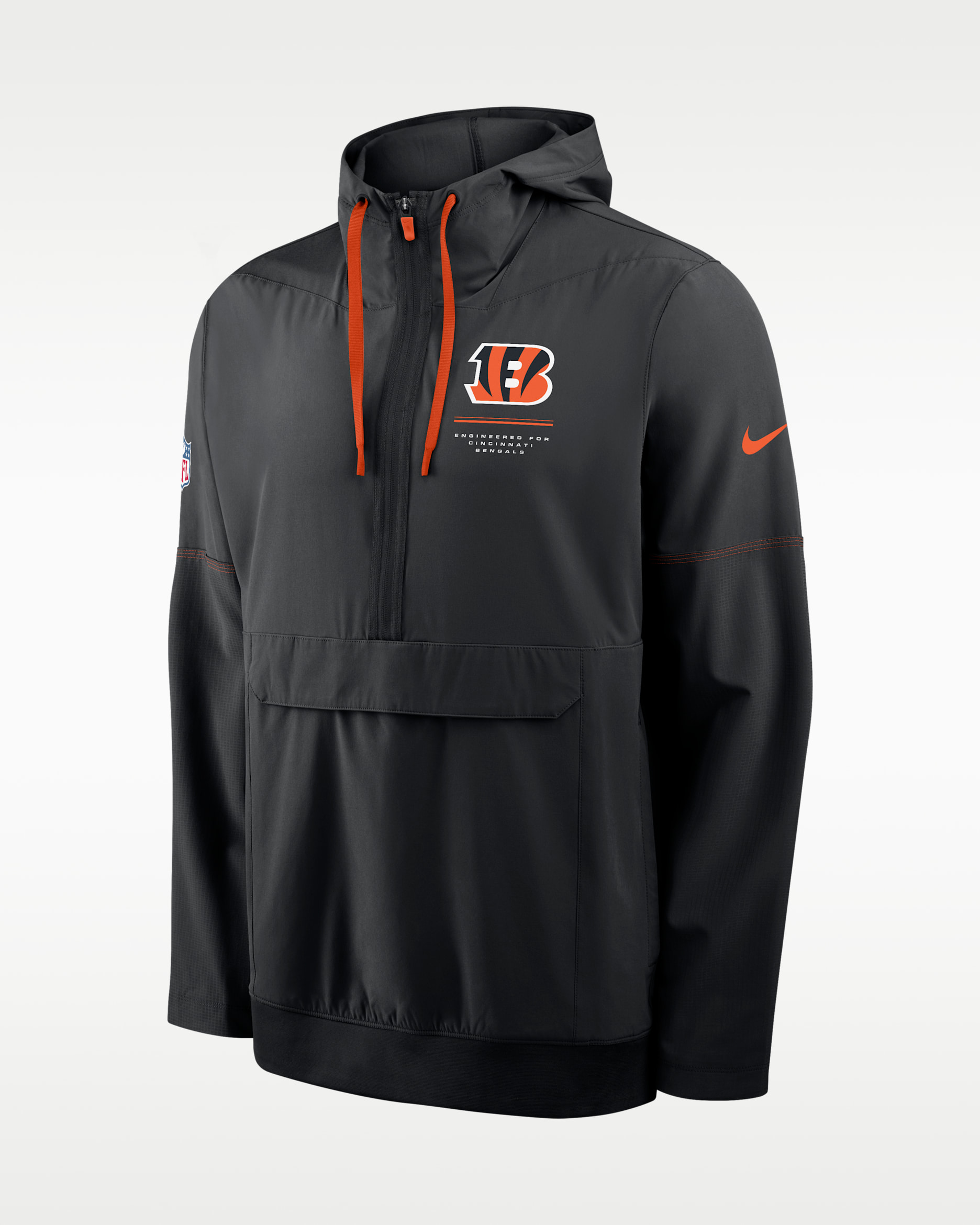 Chamarra con gorro de medio cierre Nike de la NFL para hombre Cincinnati Bengals Sideline Anorak - Negro