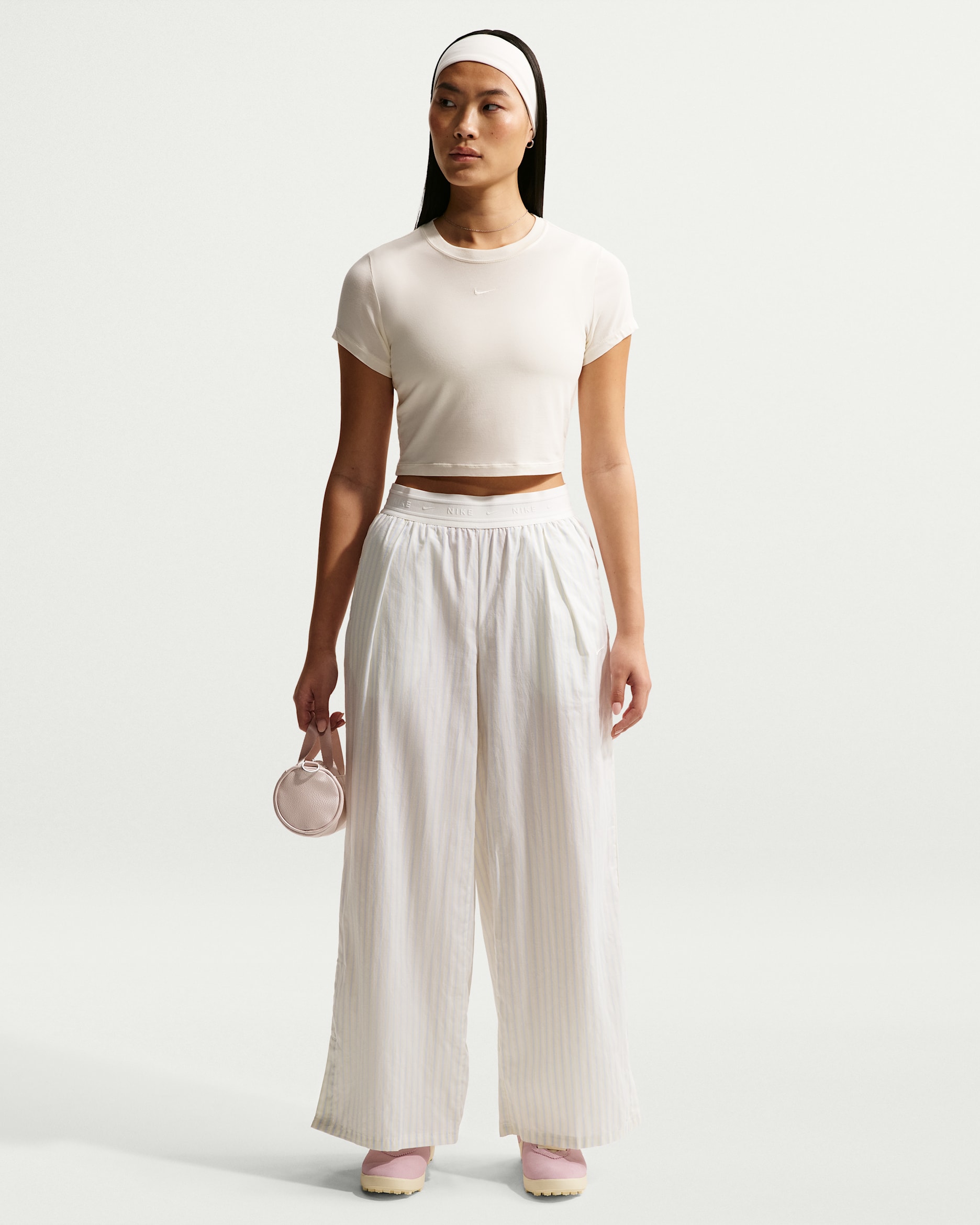 Nike Sportswear Chill Poplin Women's Loose Mid-Rise Woven Striped Trousers - Alabaster/Hydrogen Blue/Summit White