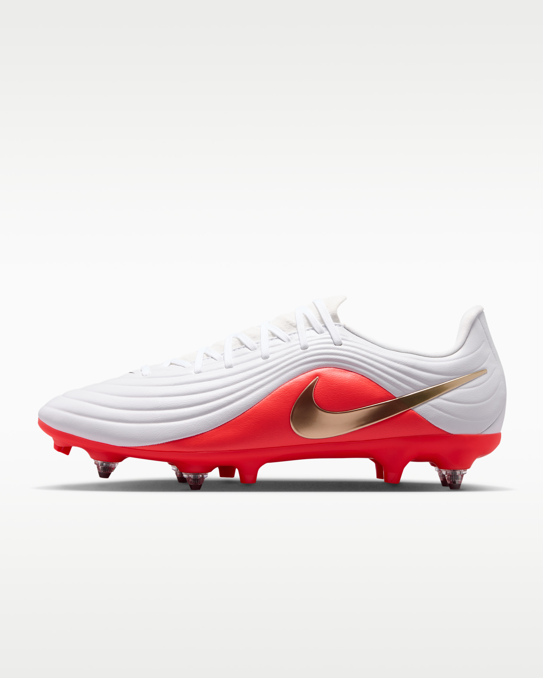 Chaussure de foot basse à crampons pour terrain gras Nike Tiempo Maestro Academy - Blanc/Bright Crimson/Blur
