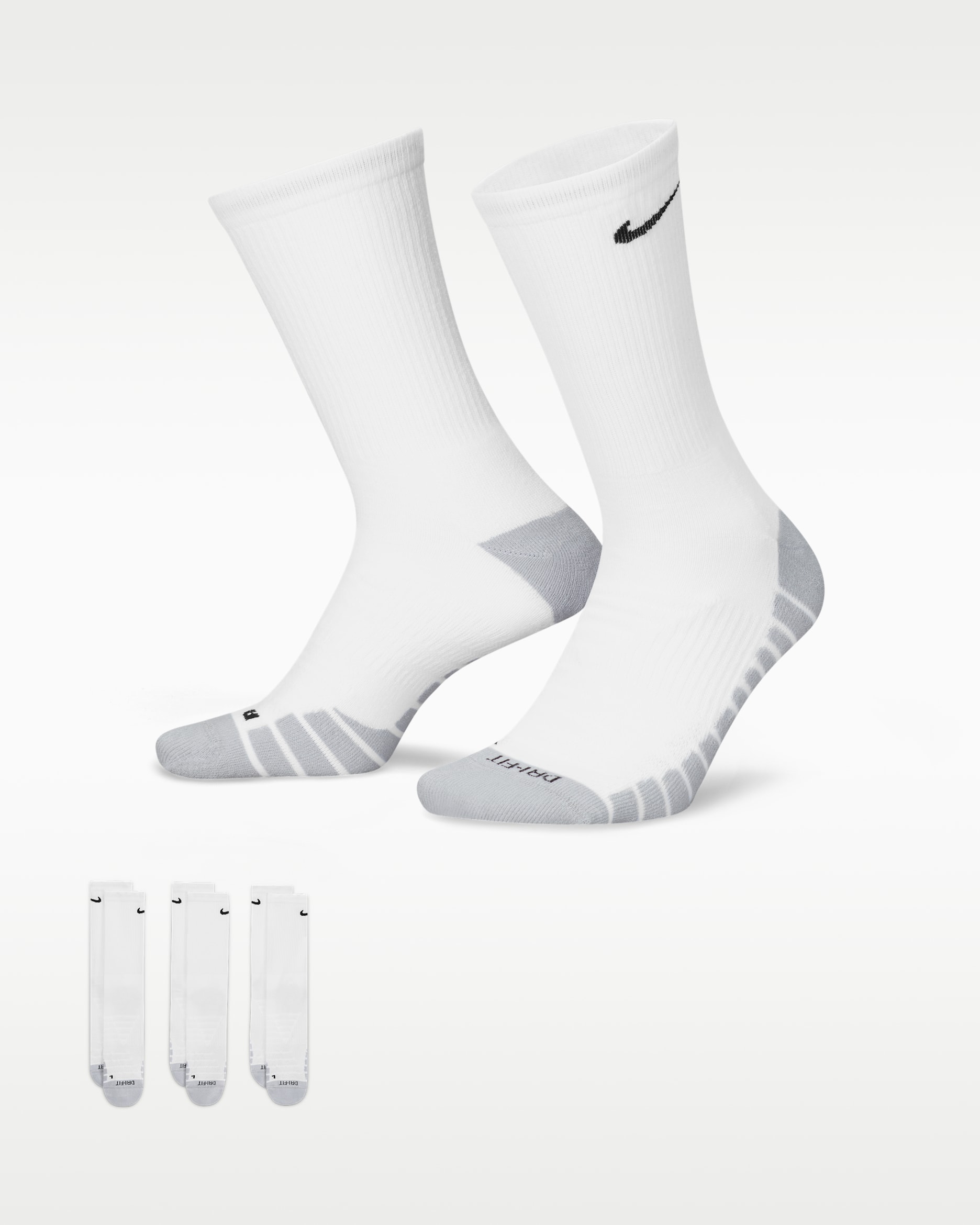 Nike Everyday Max Cushioned Training Crew Socks (3 Pairs) - White/Wolf Grey/Black