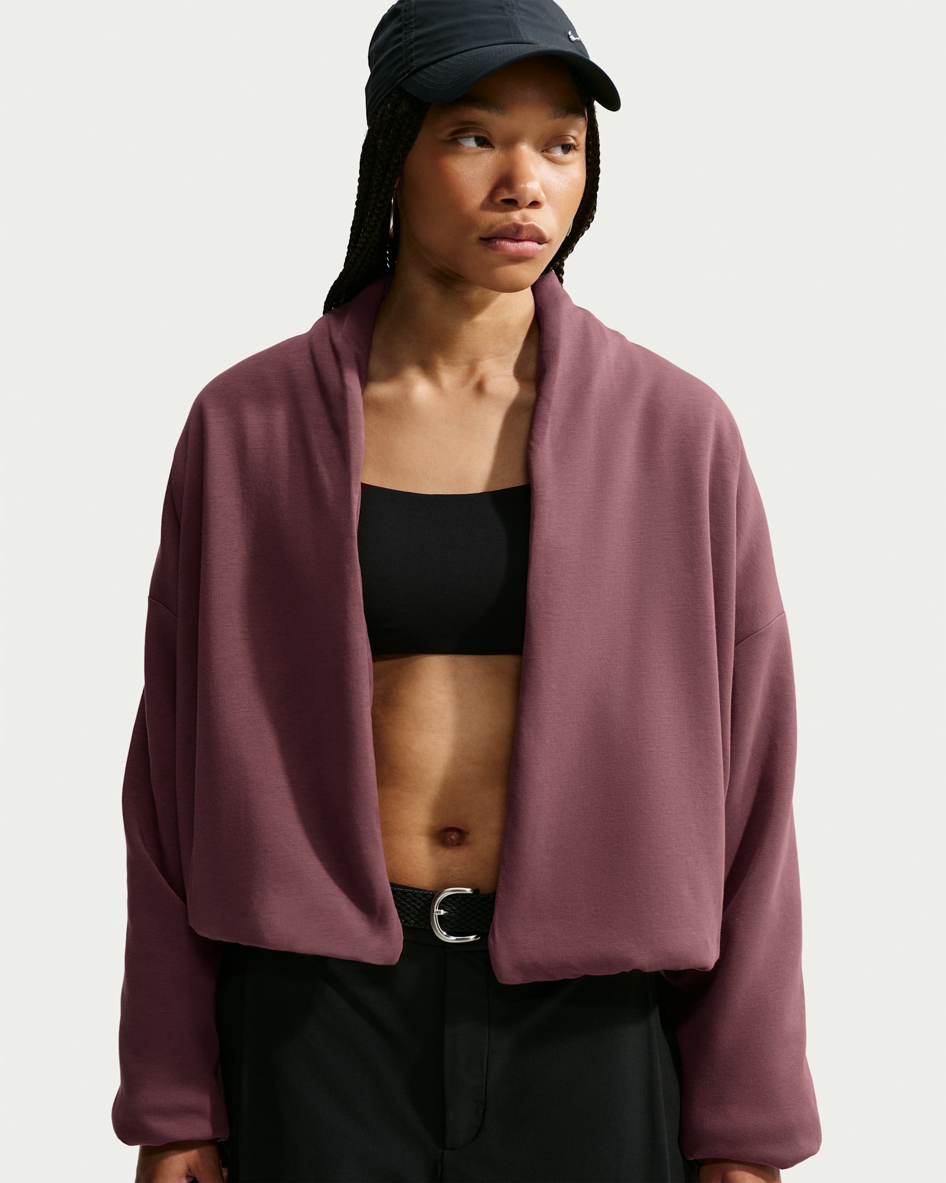 Nike 24.7 ImpossiblySoft Plush Women's Therma-FIT Shawl Jacket - Light Boulder/Burgundy Crush