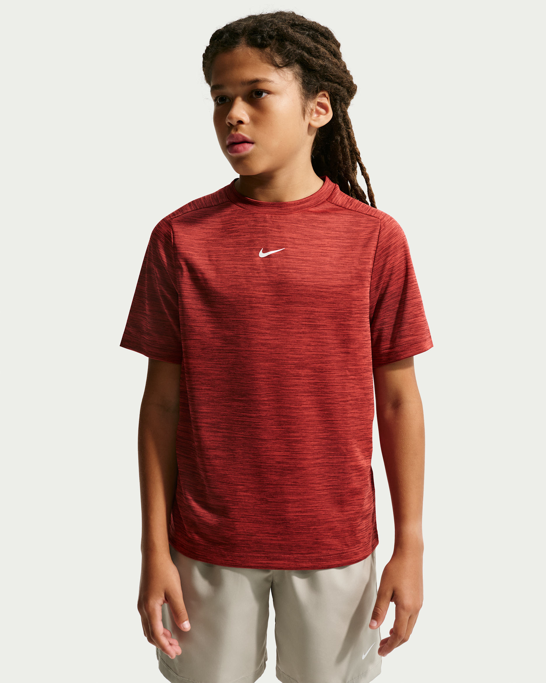 Nike Multi Older Kids' Dri-FIT Short-Sleeve Top - Mystic Dates/University Red/White
