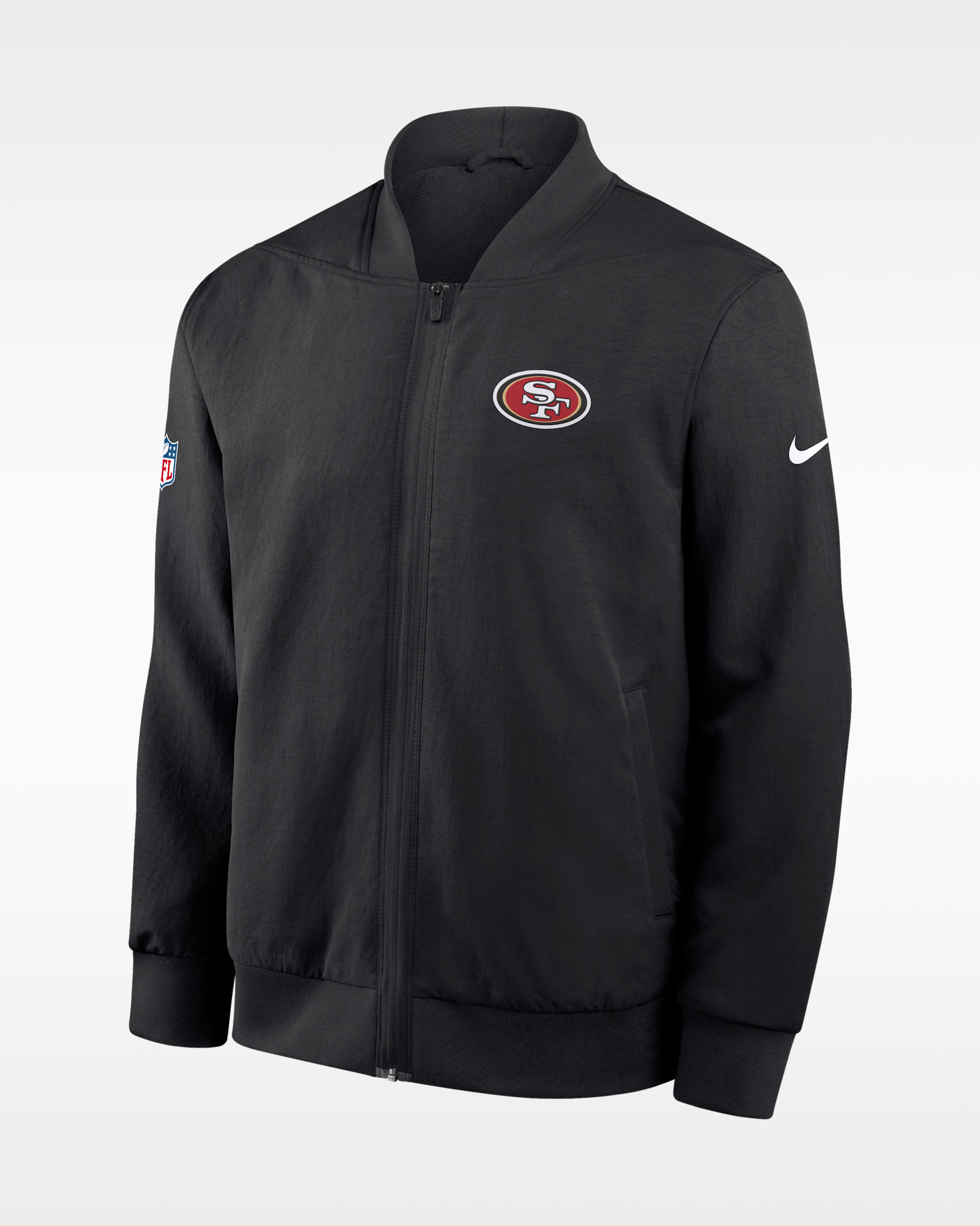 Chamarra bomber Nike de la NFL de cierre completo para hombre San Francisco 49ers Sideline - Negro