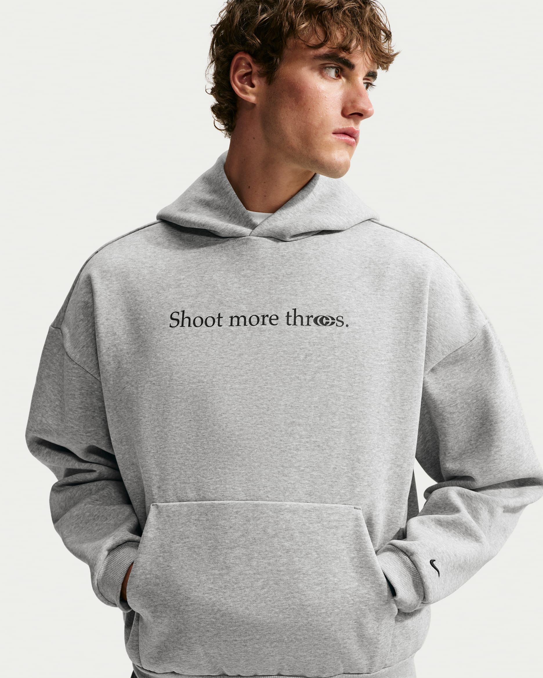 Caitlin Clark Standard Issue Men's Therma-FIT Brushed Basketball Pullover Hoodie - Dark Grey Heather/Pale Ivory/Black