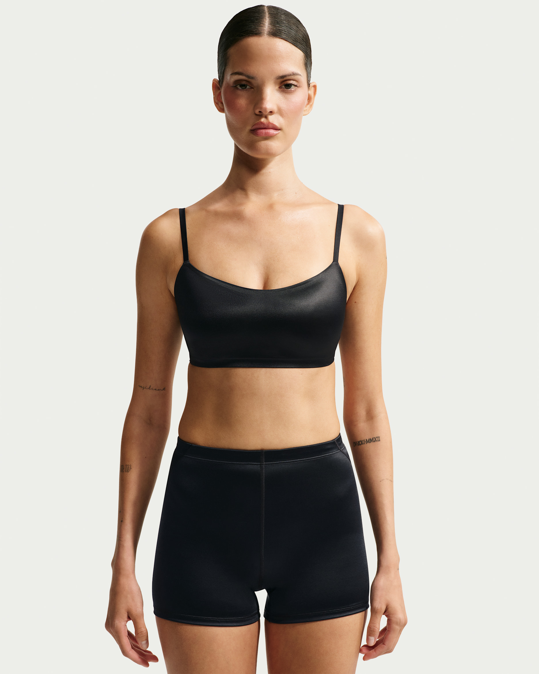 Brassière caraco à encolure dégagée NikeSKIMS Satin Shine pour femme - NSKM Obsidian/NSKM Obsidian