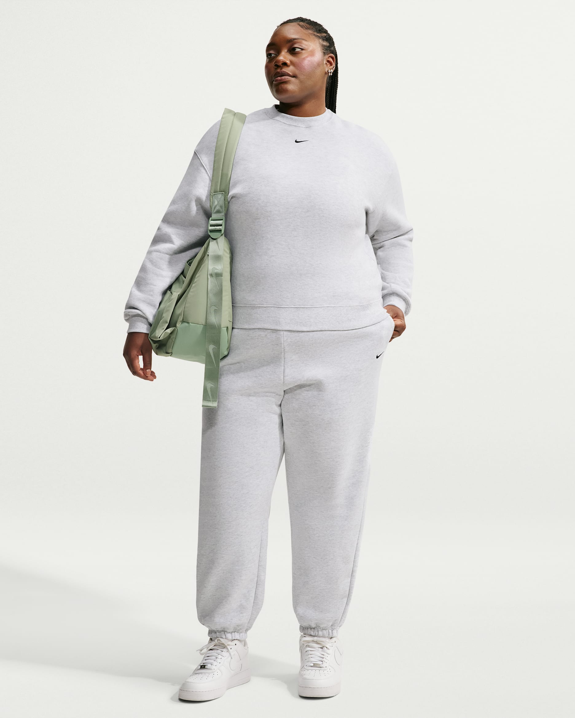 Nike Studio Fleece Medium Weight Women's Oversized High-Rise Cuffed Pants - Birch Heather/Black