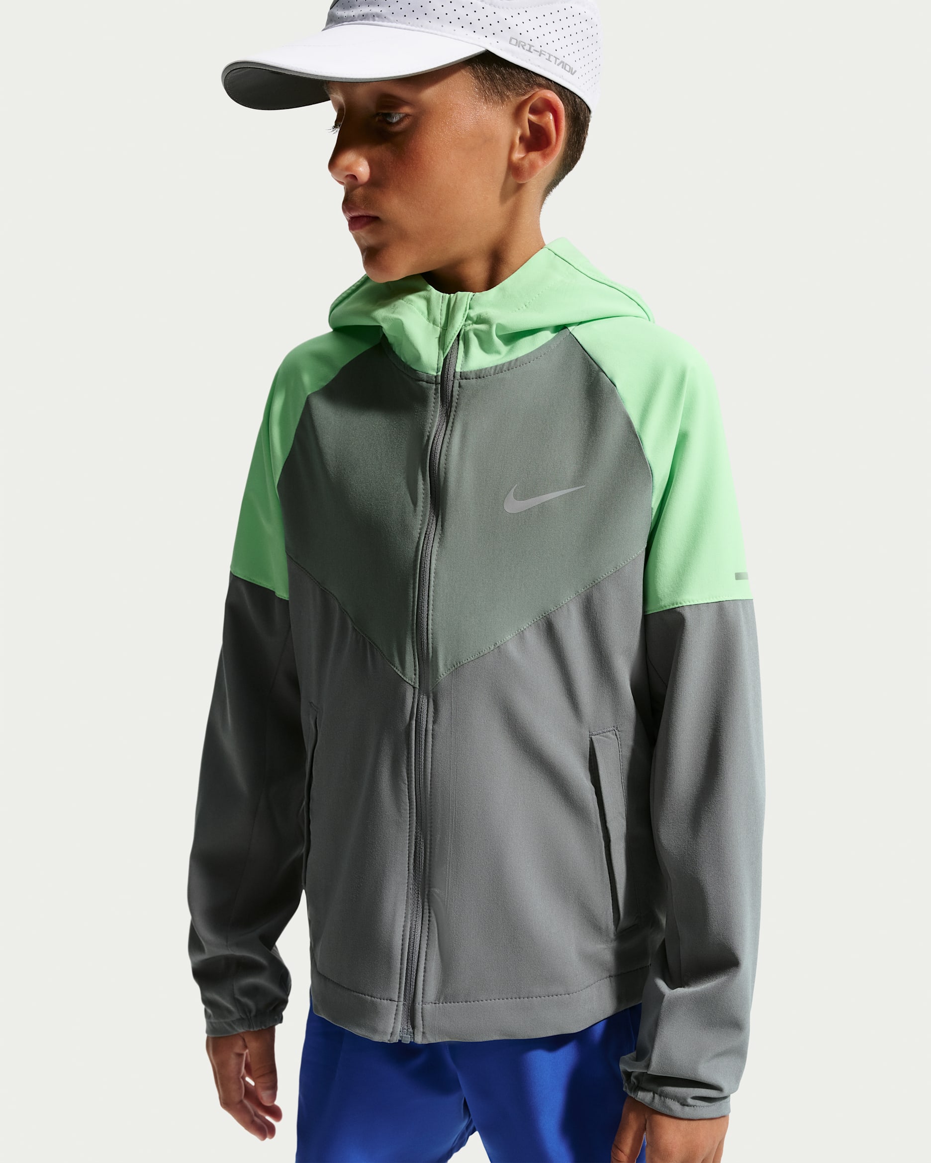Nike Miler Big Kids' Repel Running Jacket - Smoke Grey/Clay Green/Cucumber Calm