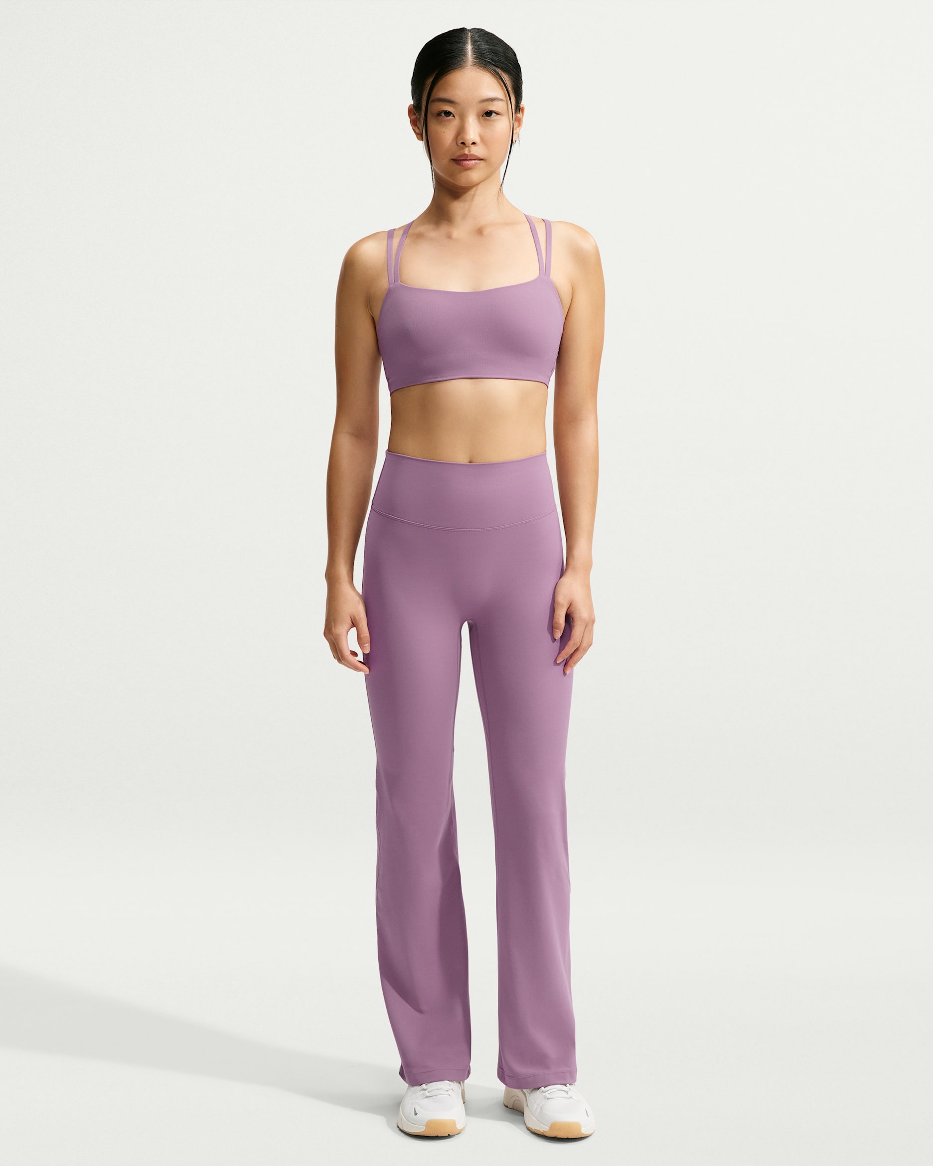 Nike Zenvy Women's High-Waisted Flared Leggings with No Front Seam - Violet Dust/White