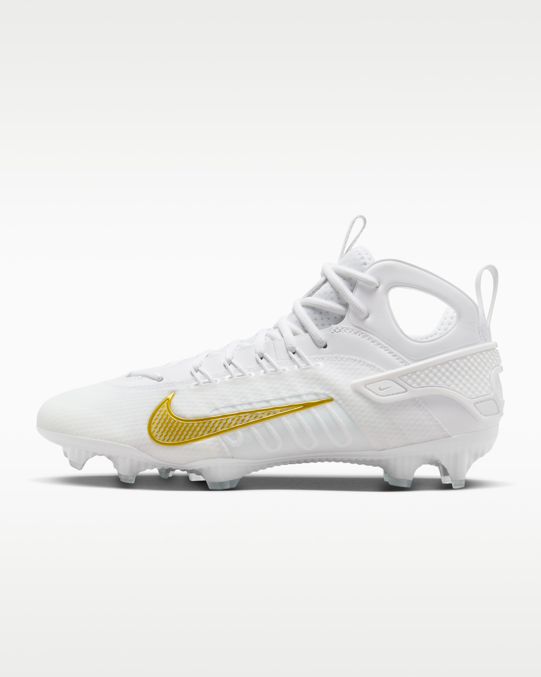 Nike Huarache 9 Elite LAX Lacrosse Cleats - White/White/Metallic Vivid Gold