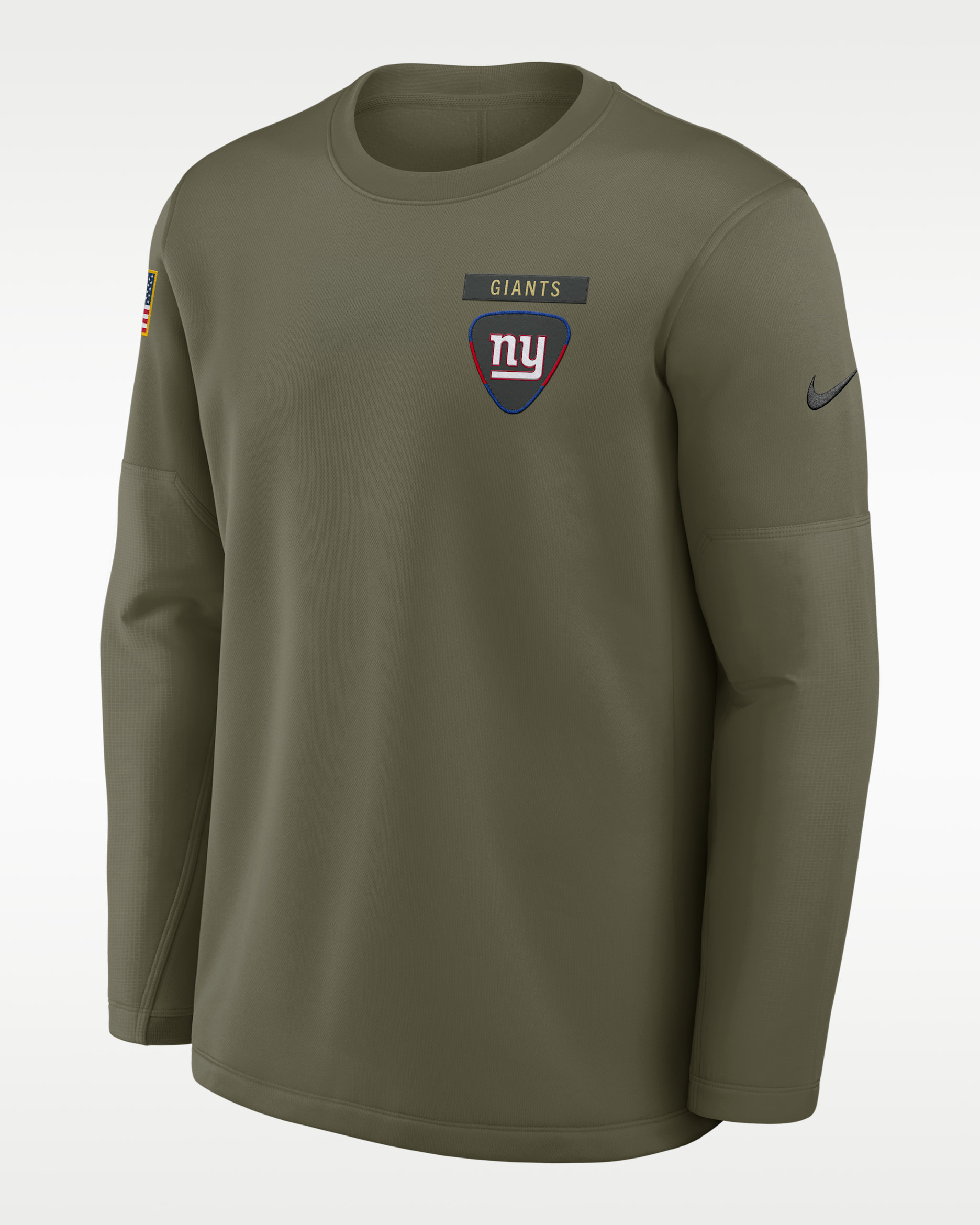 Sudadera de cuello redondo sin cierre Nike de la NFL para hombre New York Giants Salute to Service Sideline Triumphant Win Coach - Oliva medio