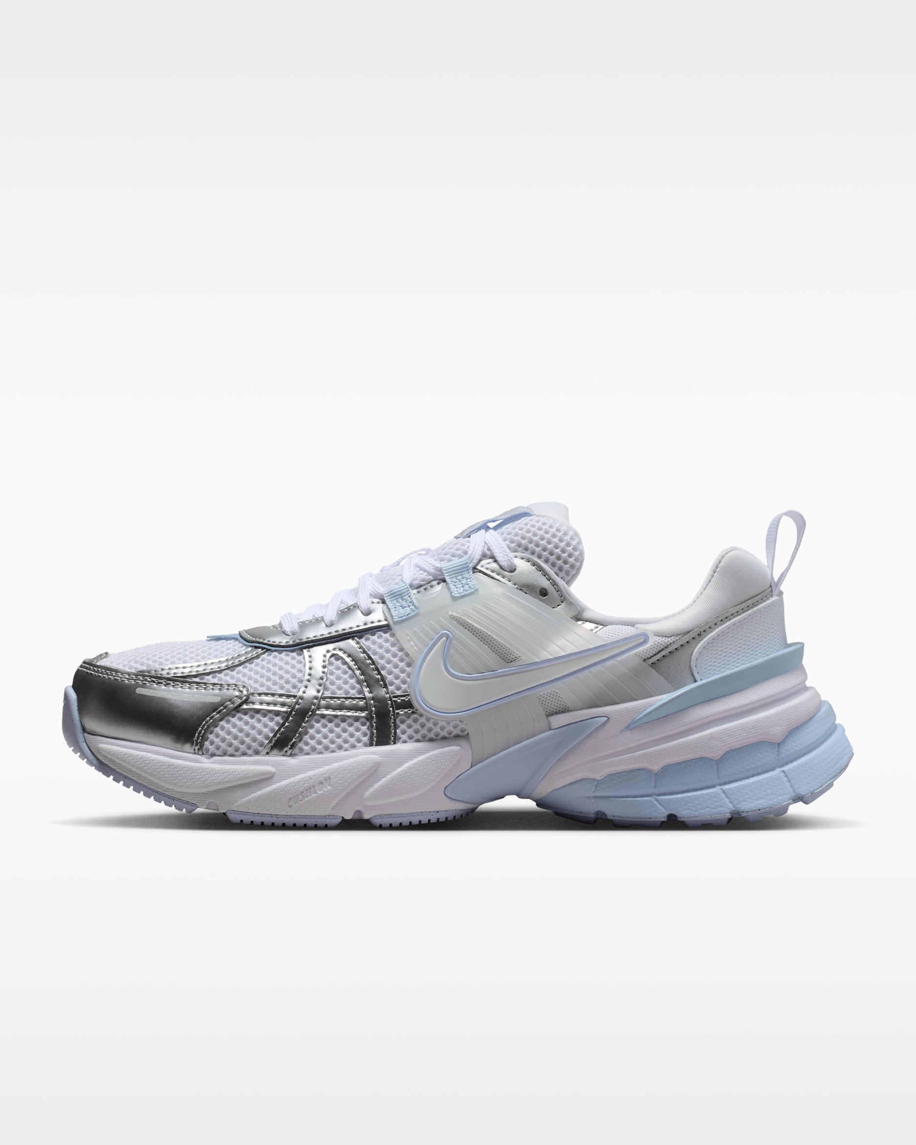 Nike V2K Run Women's Shoes with Reflective Accents - White/Metallic Silver/Hydrogen Blue/White