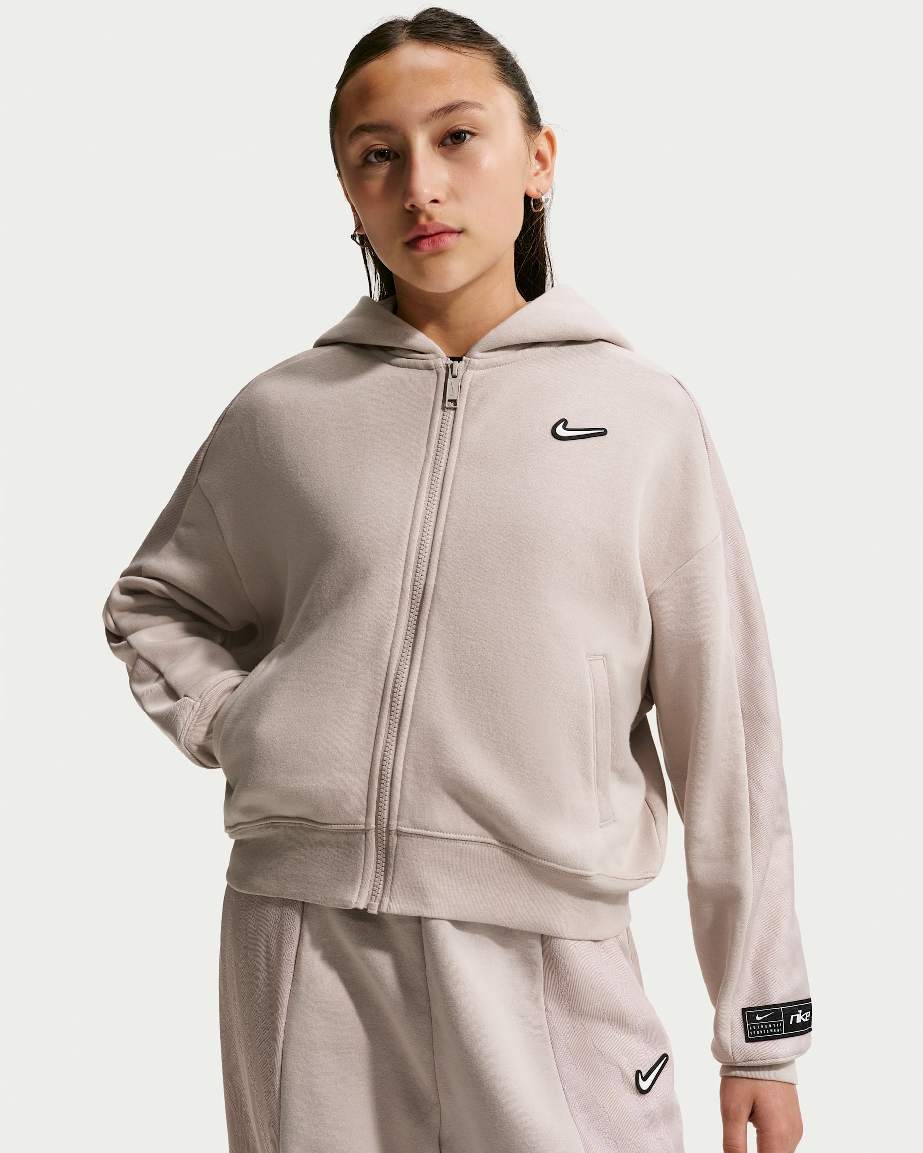 Haut de danse à manches longues Nike Sportswear Club Fleece pour ado (fille) - Moon Particle/Blanc