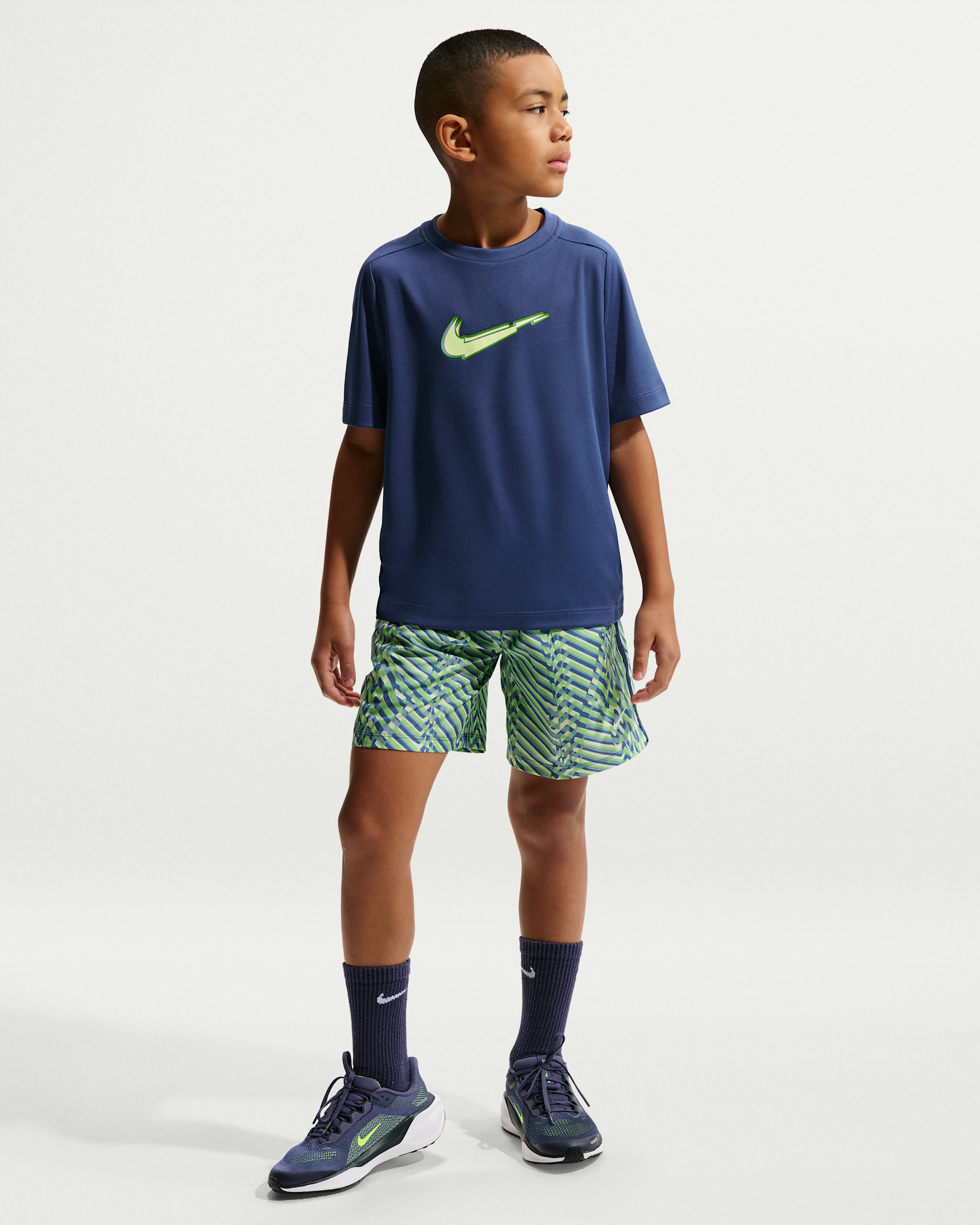 Nike Multi Big Kids' (Boys') Dri-FIT Shorts - Light Liquid Lime/Mystic Navy/Light Liquid Lime/White