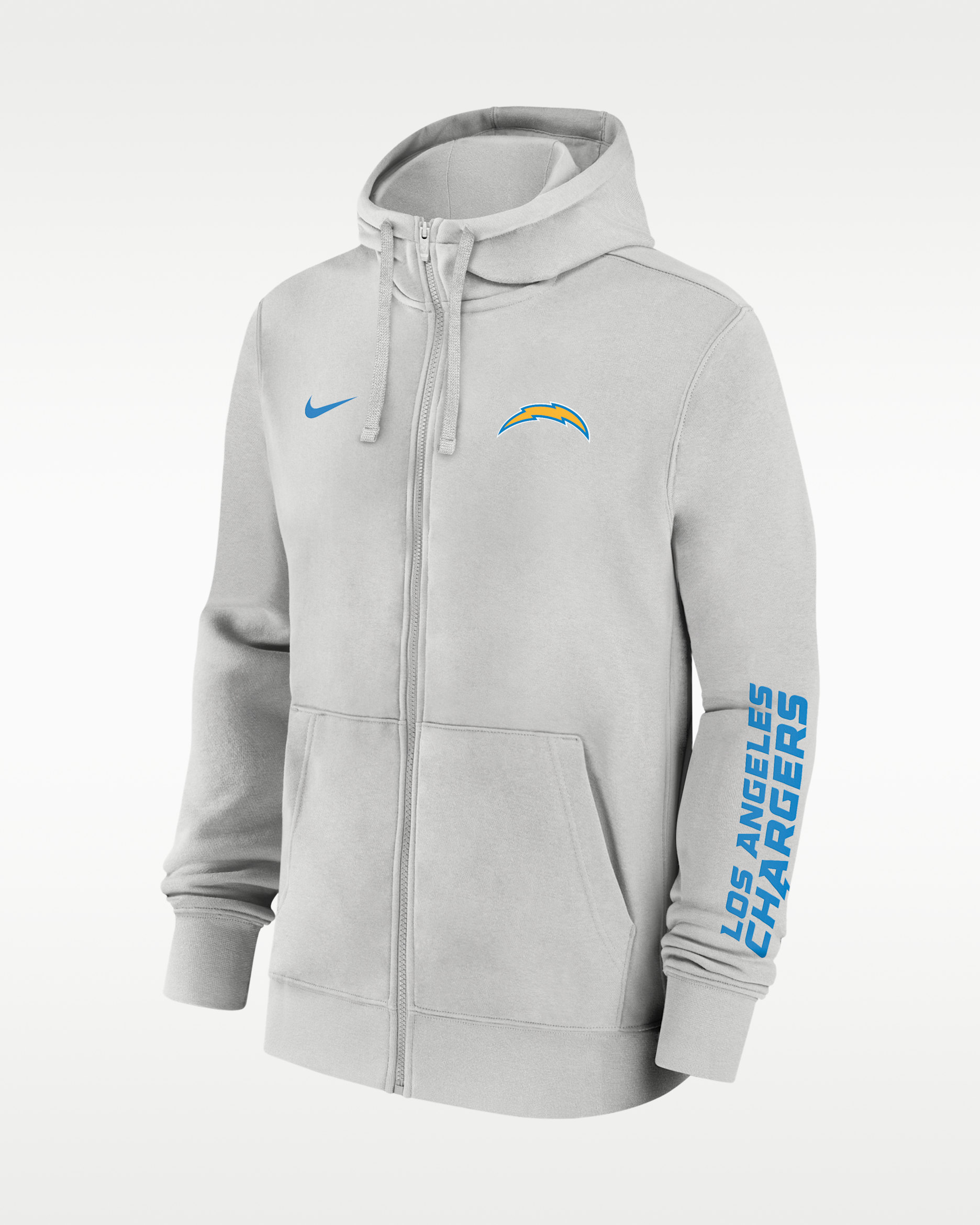 Sudadera con gorro Nike de la NFL de cierre completo para hombre Los Angeles Chargers Club - Gris