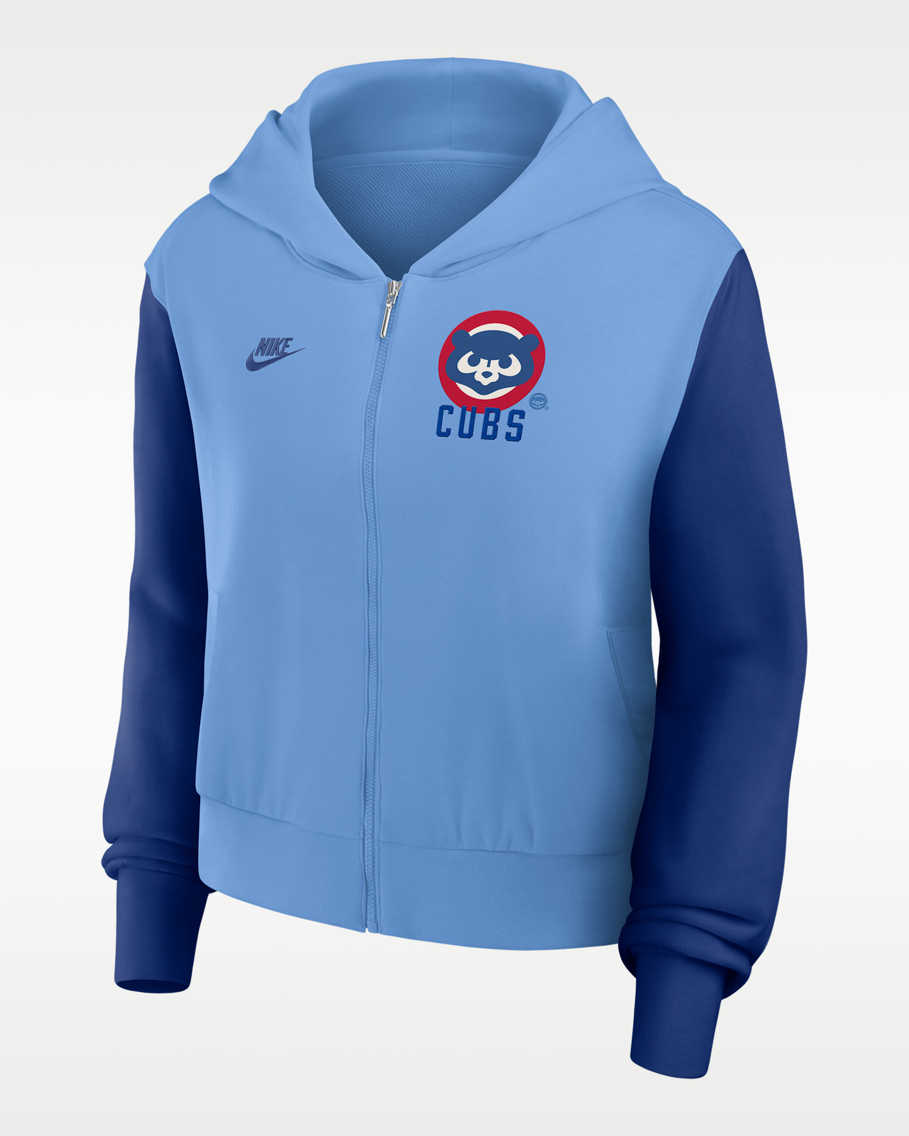 Sudadera con gorro de cierre completo Nike de la MLB para mujer Chicago Cubs Cooperstown - Azul