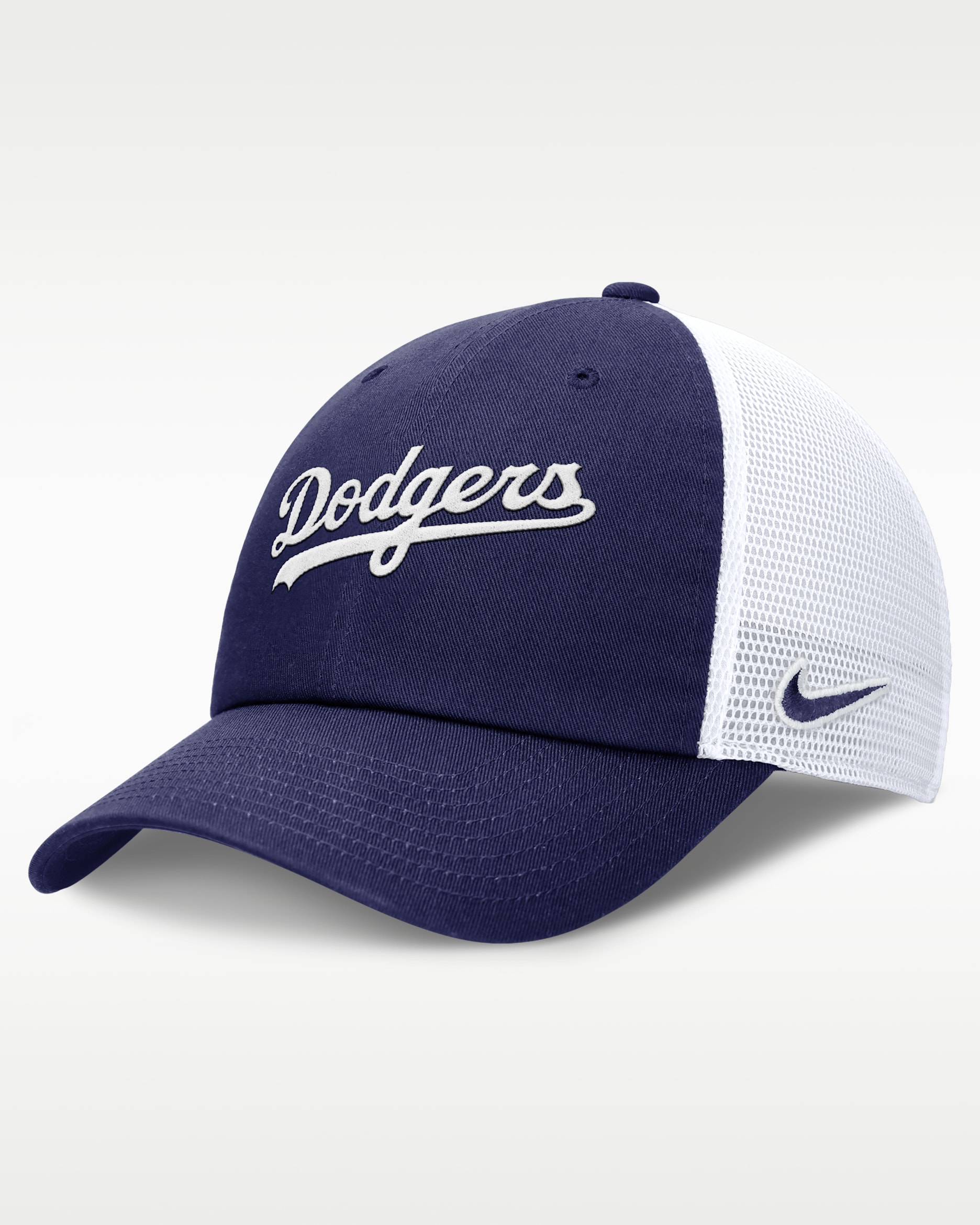 Gorra ajustable Nike de la MLB para hombre Los Angeles Dodgers Evergreen Wordmark Club - Azul fiel/Blanco
