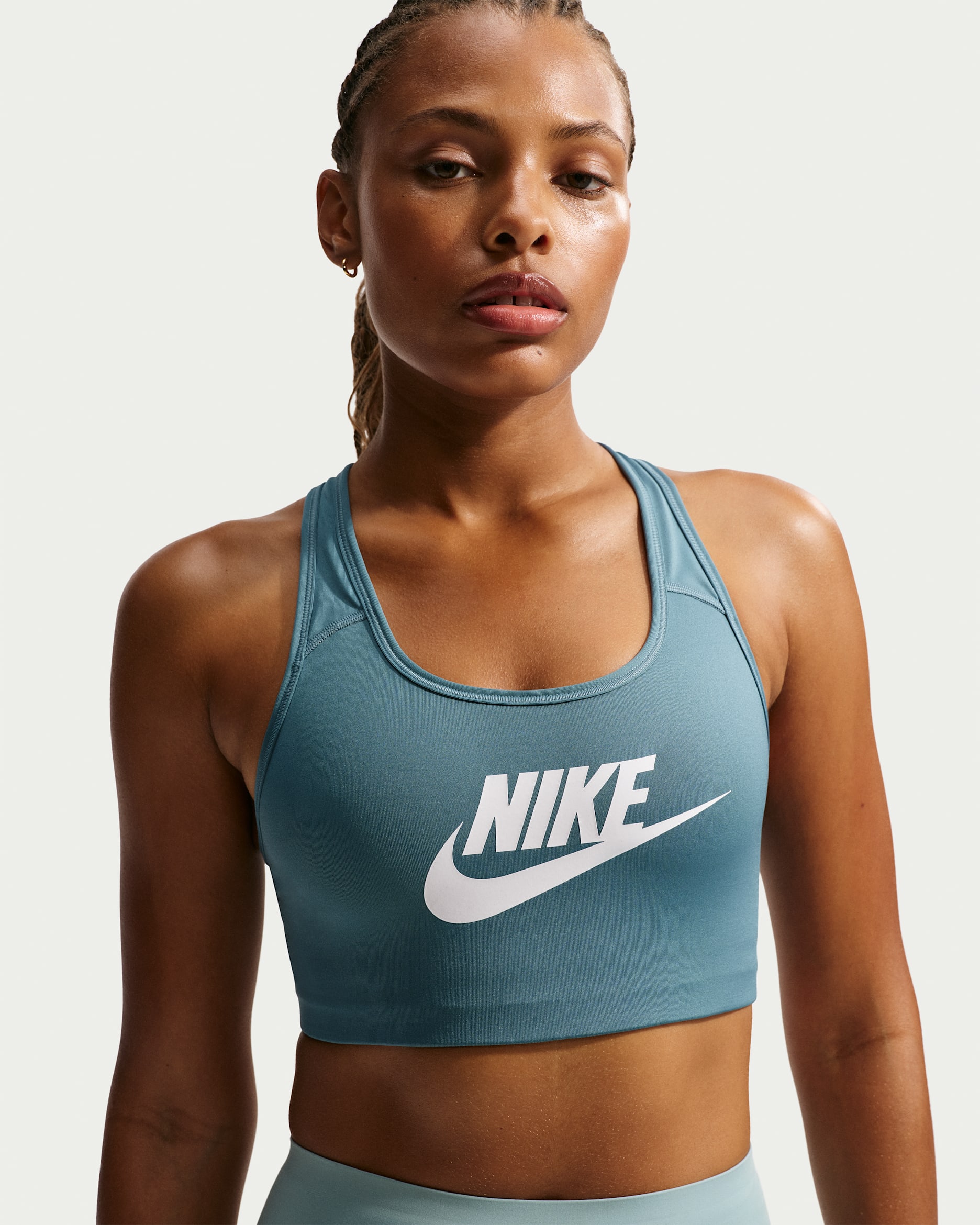 Nike Swoosh Women's Medium-Support Sports Bra - Smoky Blue/White