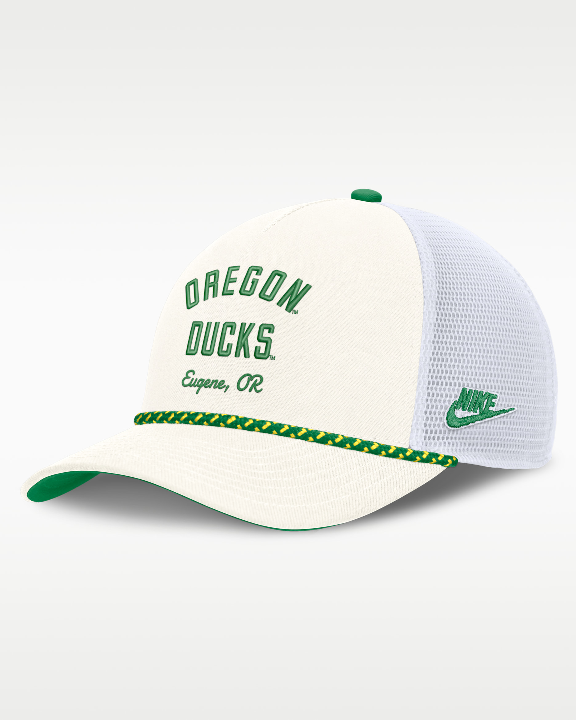 Oregon Denim Men's Nike College Trucker Adjustable Hat - White/Kelly Green