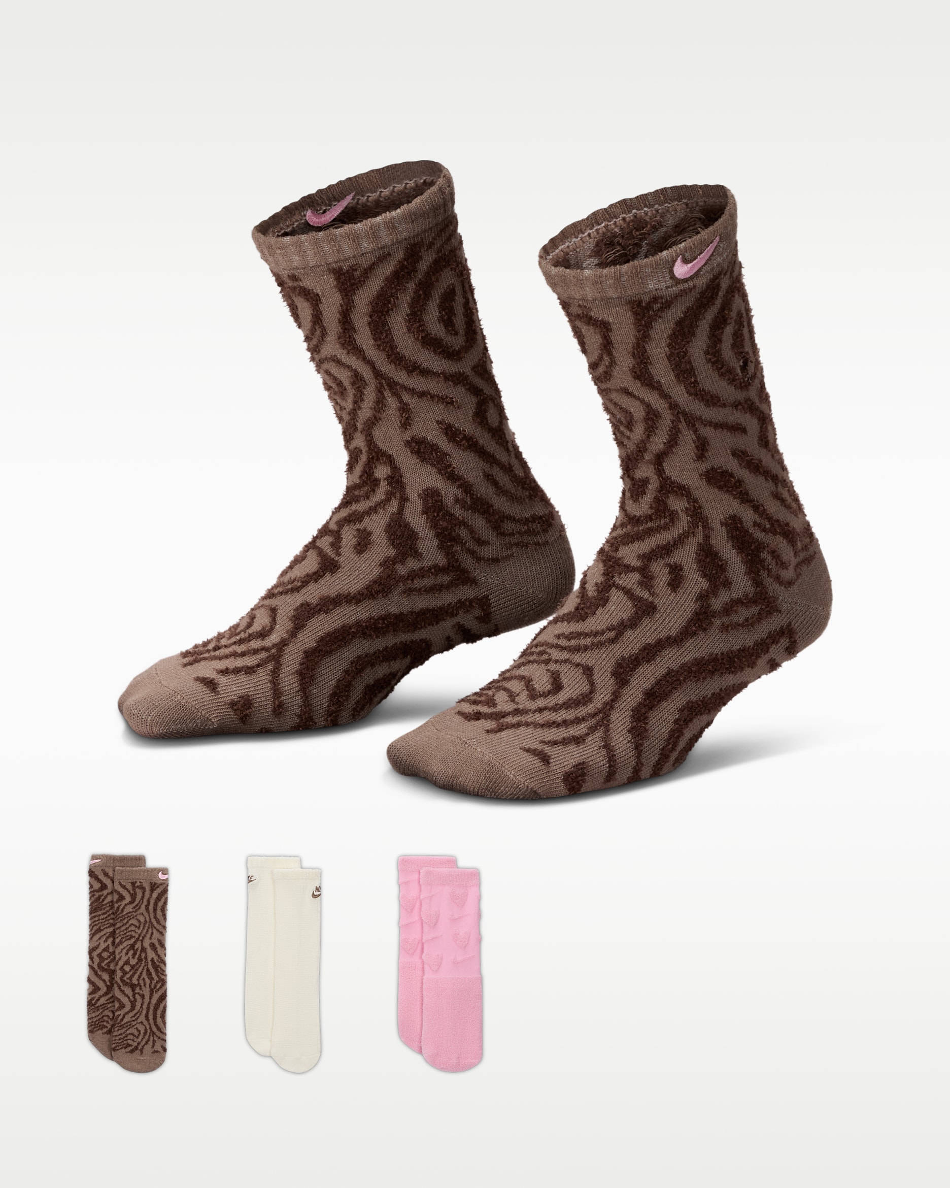 Calcetas Fashion para niños talla grande (3 pares) Nike Wild Warmth - Marrón visón
