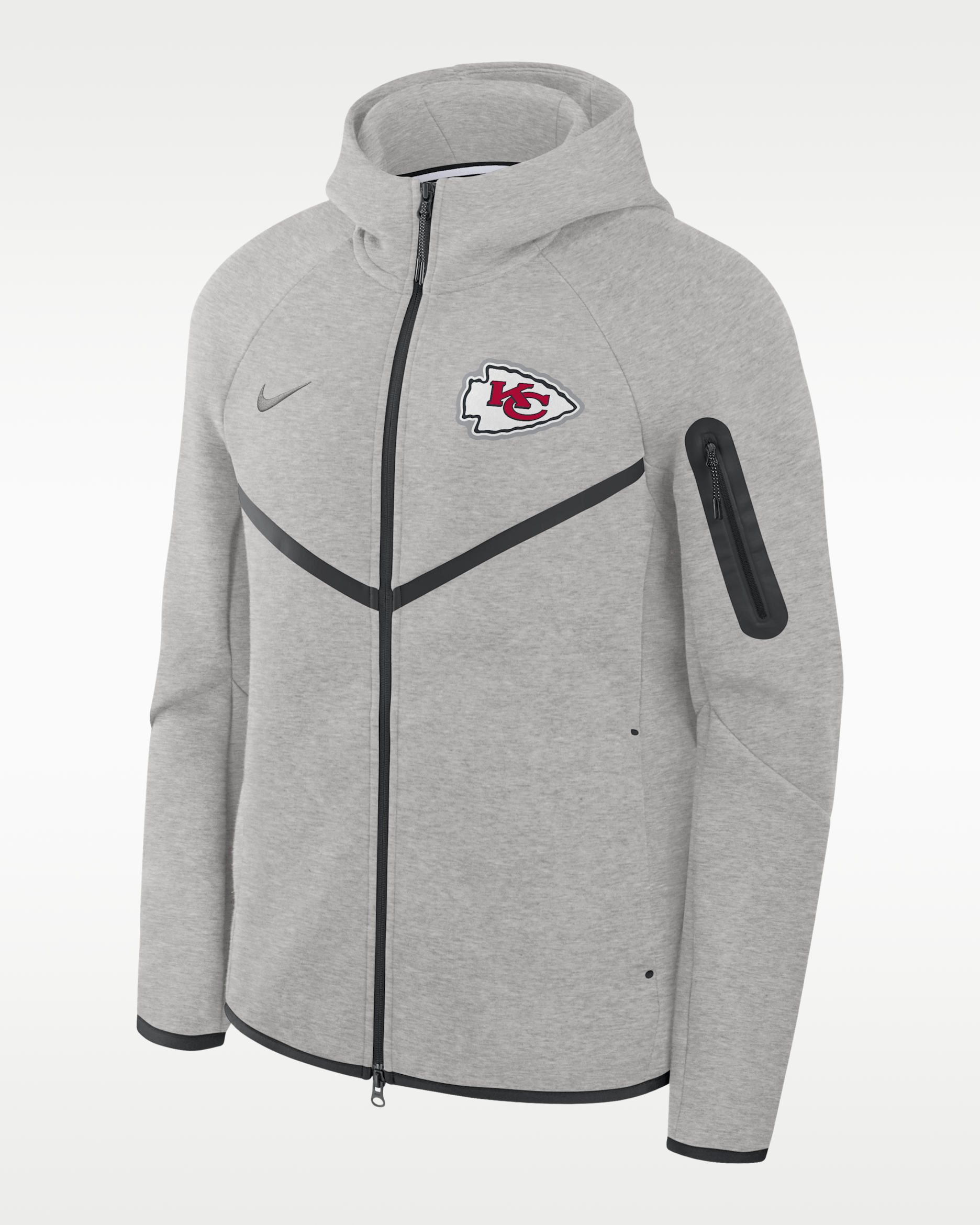 Kansas City Chiefs Tech Fleece Windrunner Men's Nike NFL Full-Zip Hooded Jacket - Grey Heather/Black/Grey