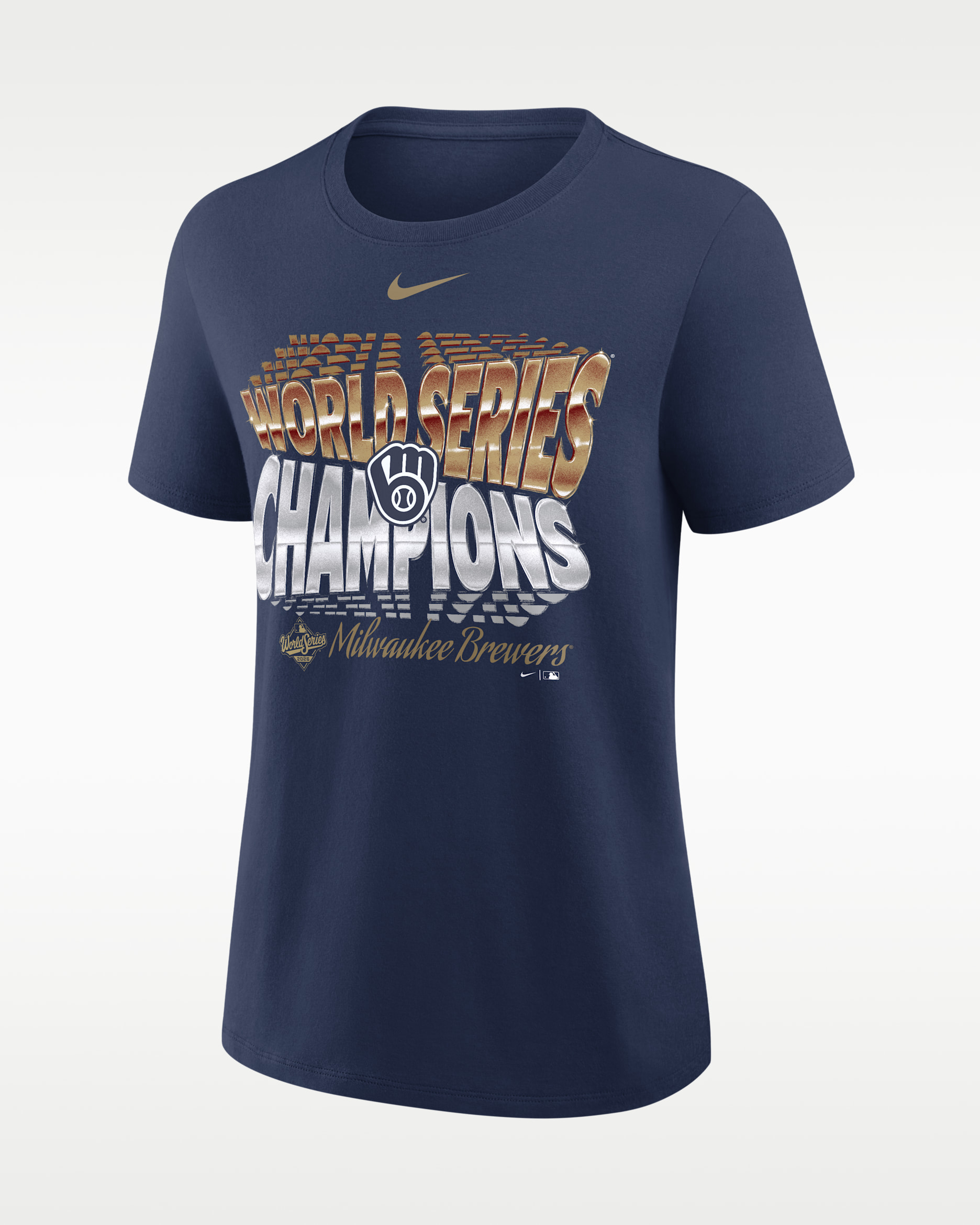 Milwaukee Brewers 2026 World Series Champions Swoosh Women's Nike MLB T-Shirt - Navy