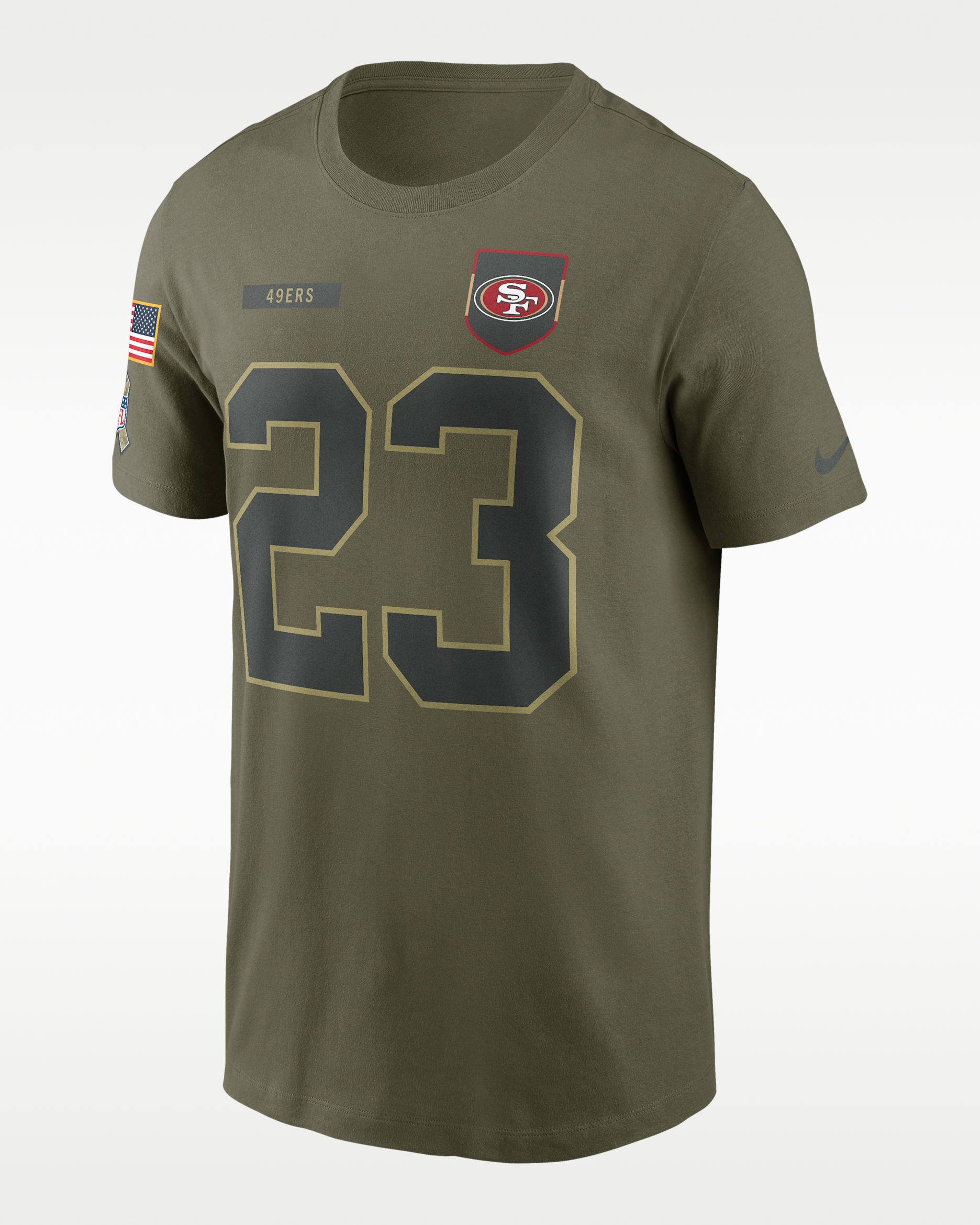Christian McCaffrey San Francisco 49ers Salute To Service Men’s Nike NFL T-Shirt - Olive