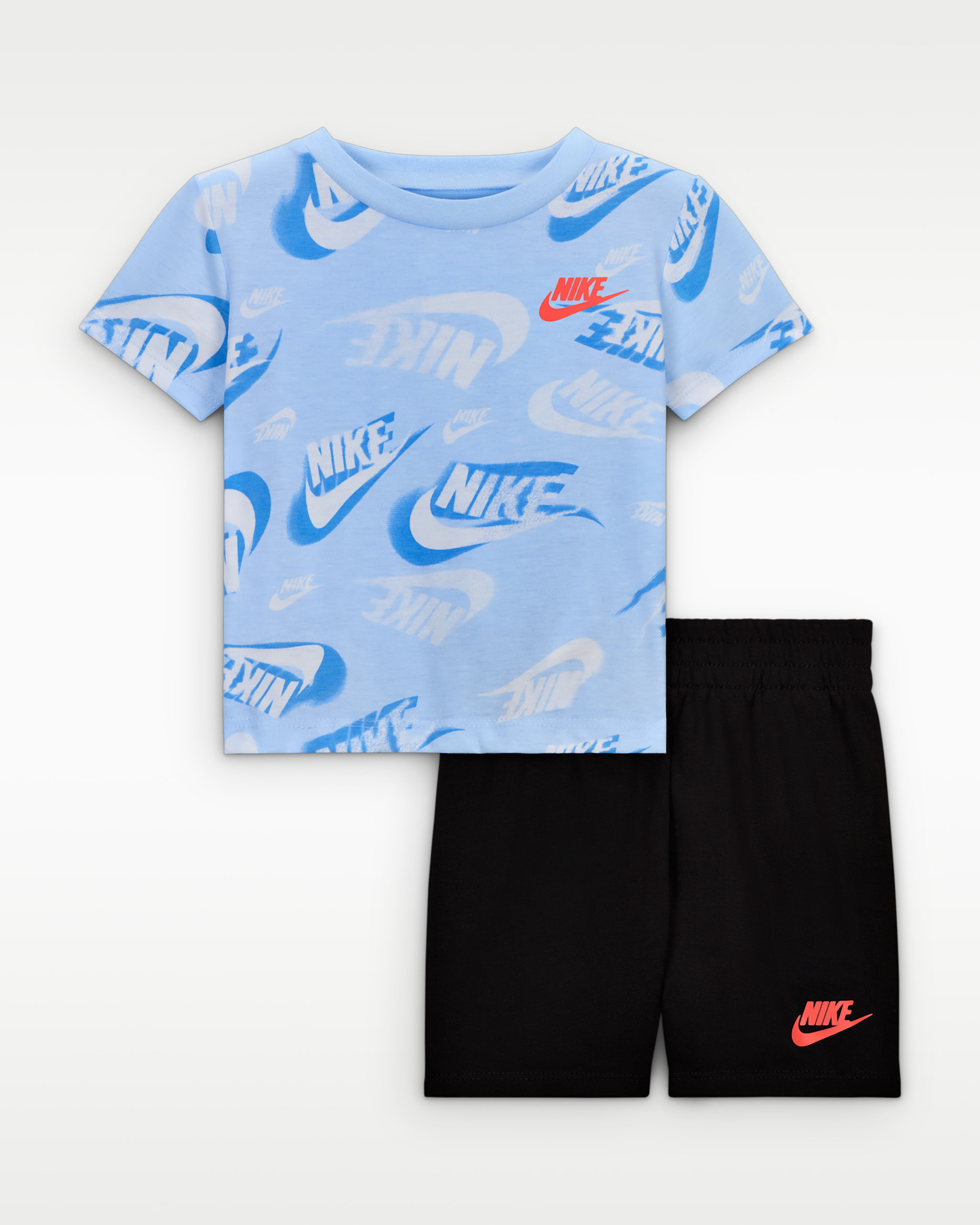 Conjunto de playera estampada y shorts de tejido French terry Baby On the Move Nike Sportswear - Negro