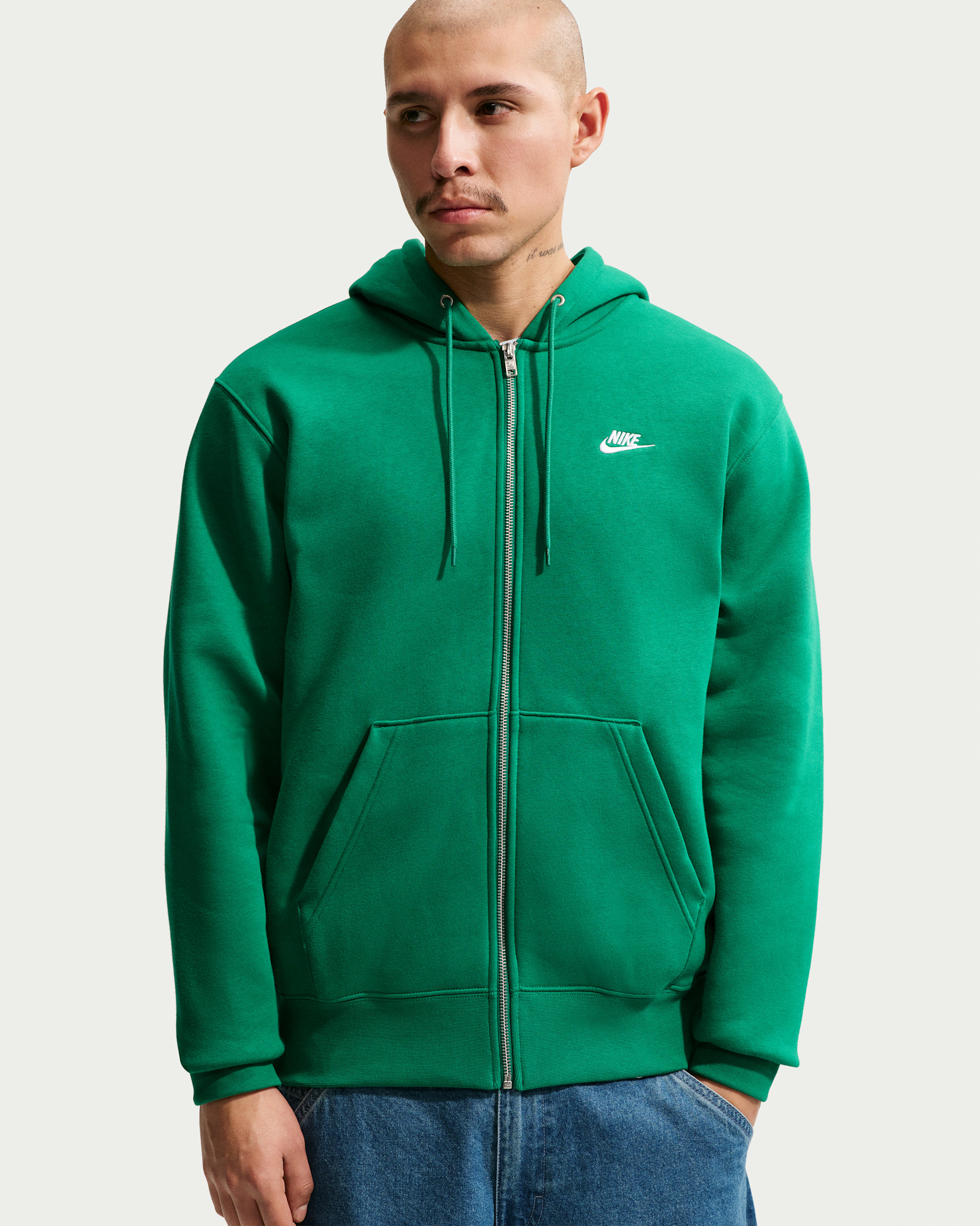 Sudadera con gorro de tejido Fleece y cierre completo para hombre Nike Club - Malaquita/Malaquita/Blanco