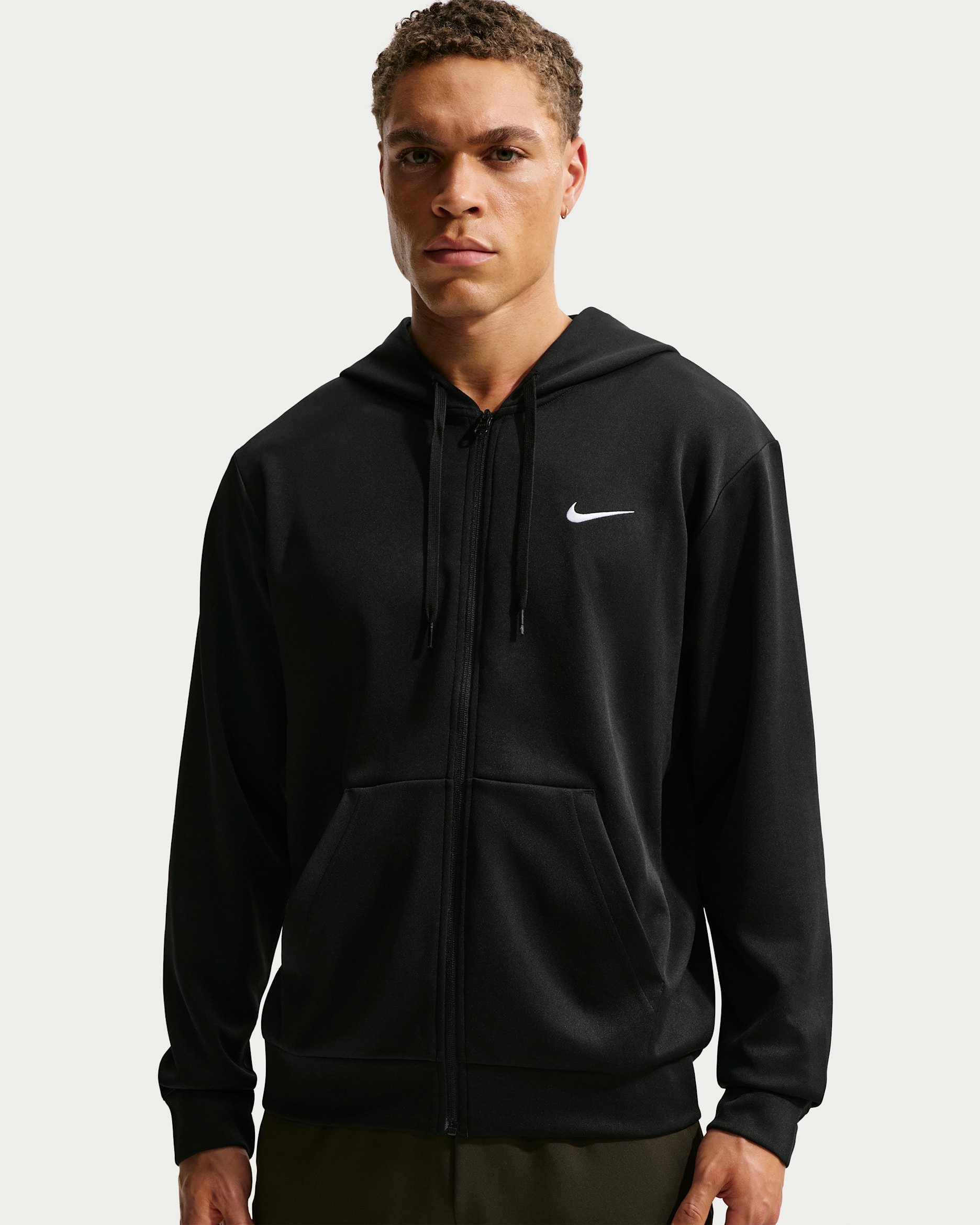 Sudadera con gorro de tejido Fleece Dri-FIT con protección contra los rayos UV de cierre completo para hombre Nike Flex - Negro/Negro/Blanco