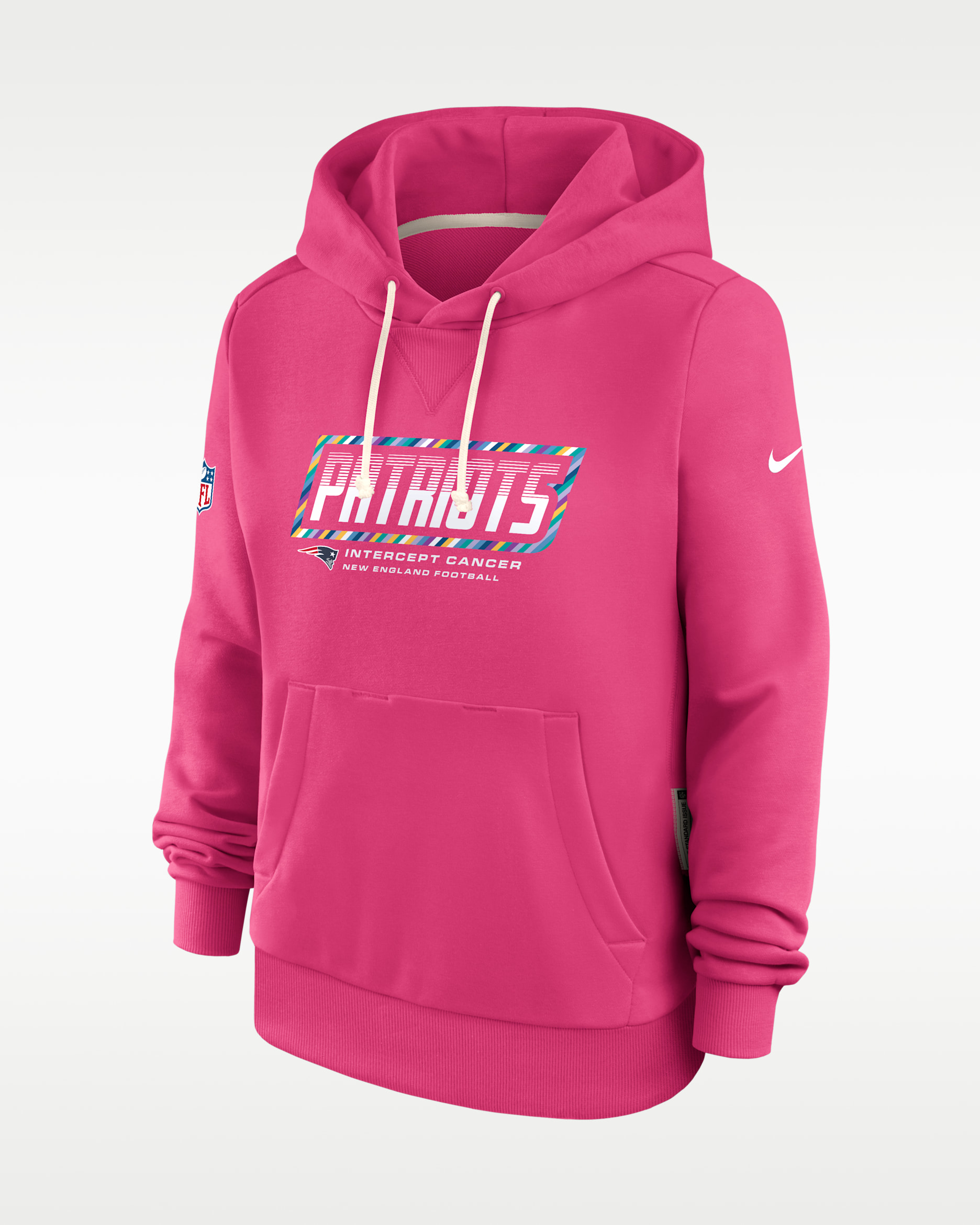 New England Patriots Crucial Catch Standard Issue Women's Nike Dri-FIT NFL Pullover Hoodie - Pink