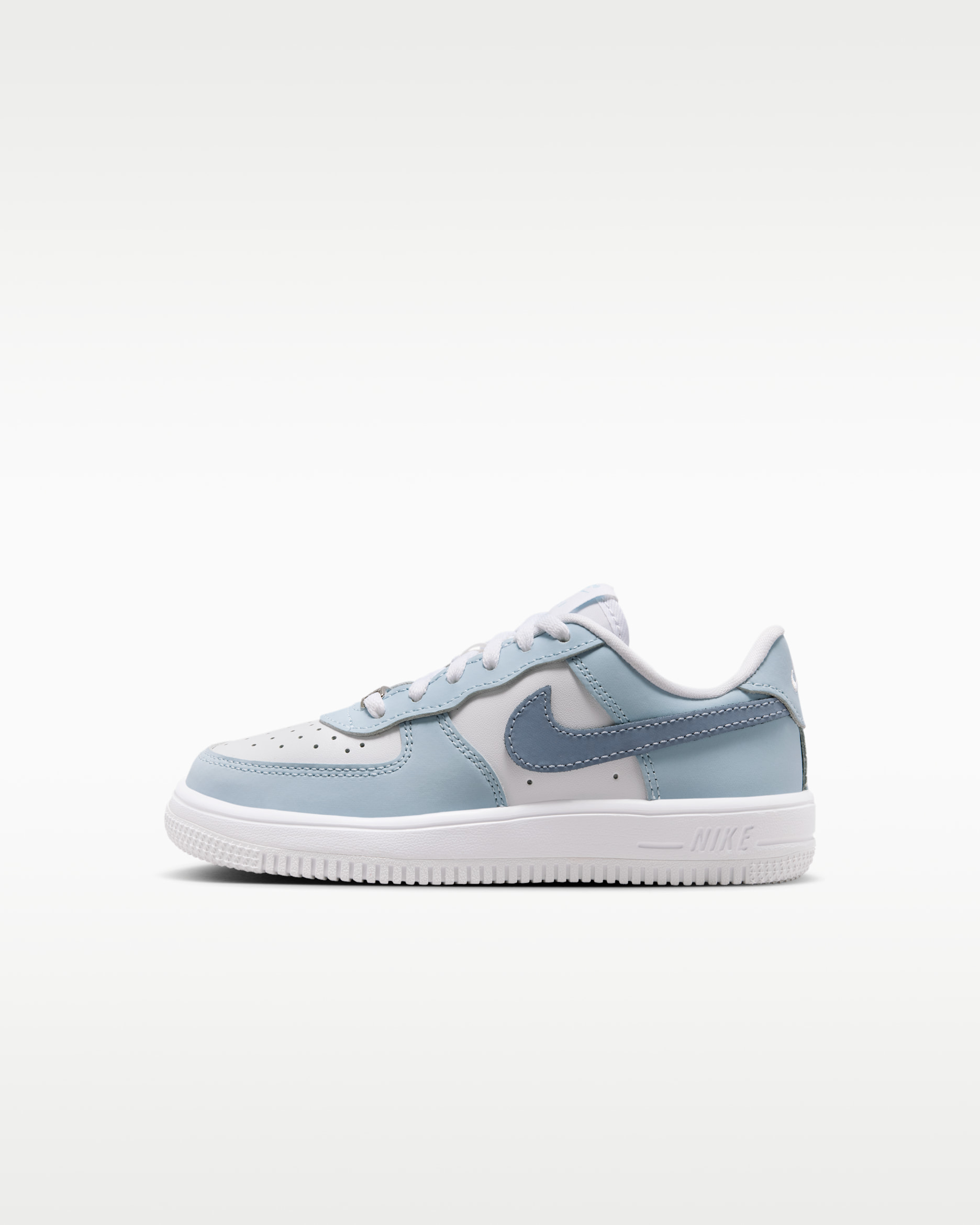 Nike Force 1 Low Little Kids' Shoes - Light Armory Blue/White/Metallic Silver/Ashen Slate