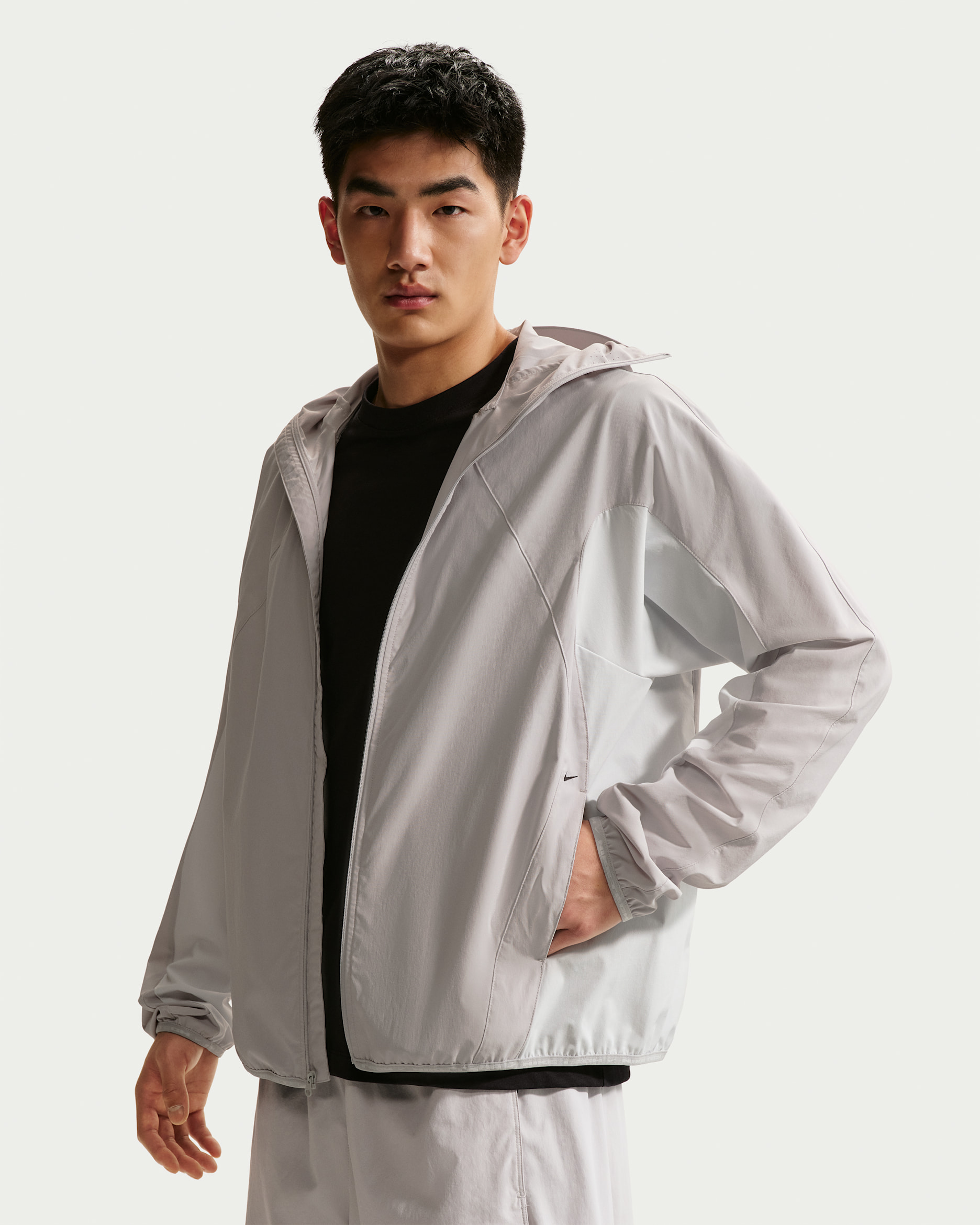 ナイキ テック ヘリオス メンズ Dri-FIT ロングスリーブ シェル - グレーフォグ/オフホワイト/ブラック