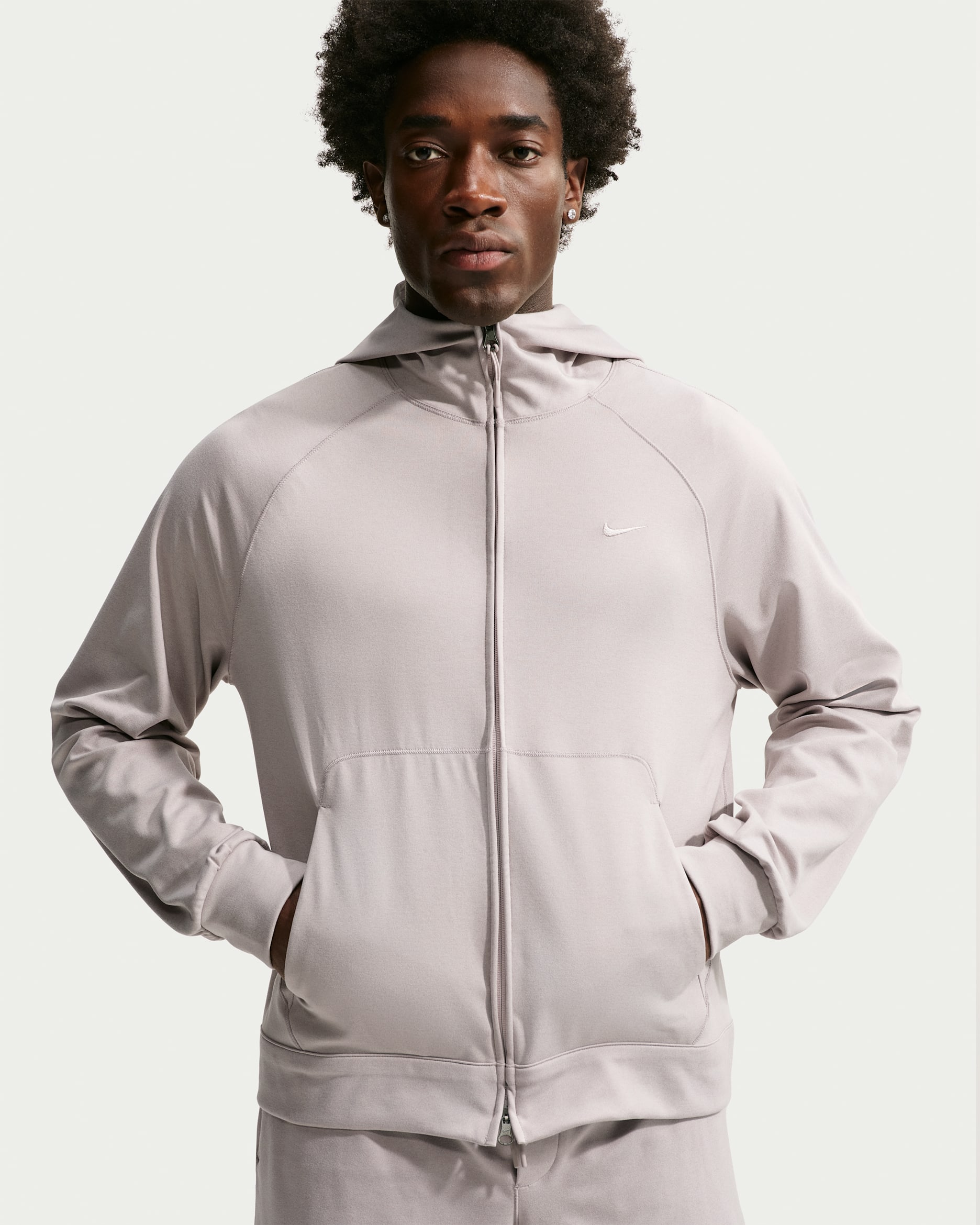 Nike Primary NanoKnit Men's Dri-FIT UV Protection Full-Zip Performance Hoodie - Moon Particle/College Grey/Heather/Moon Particle
