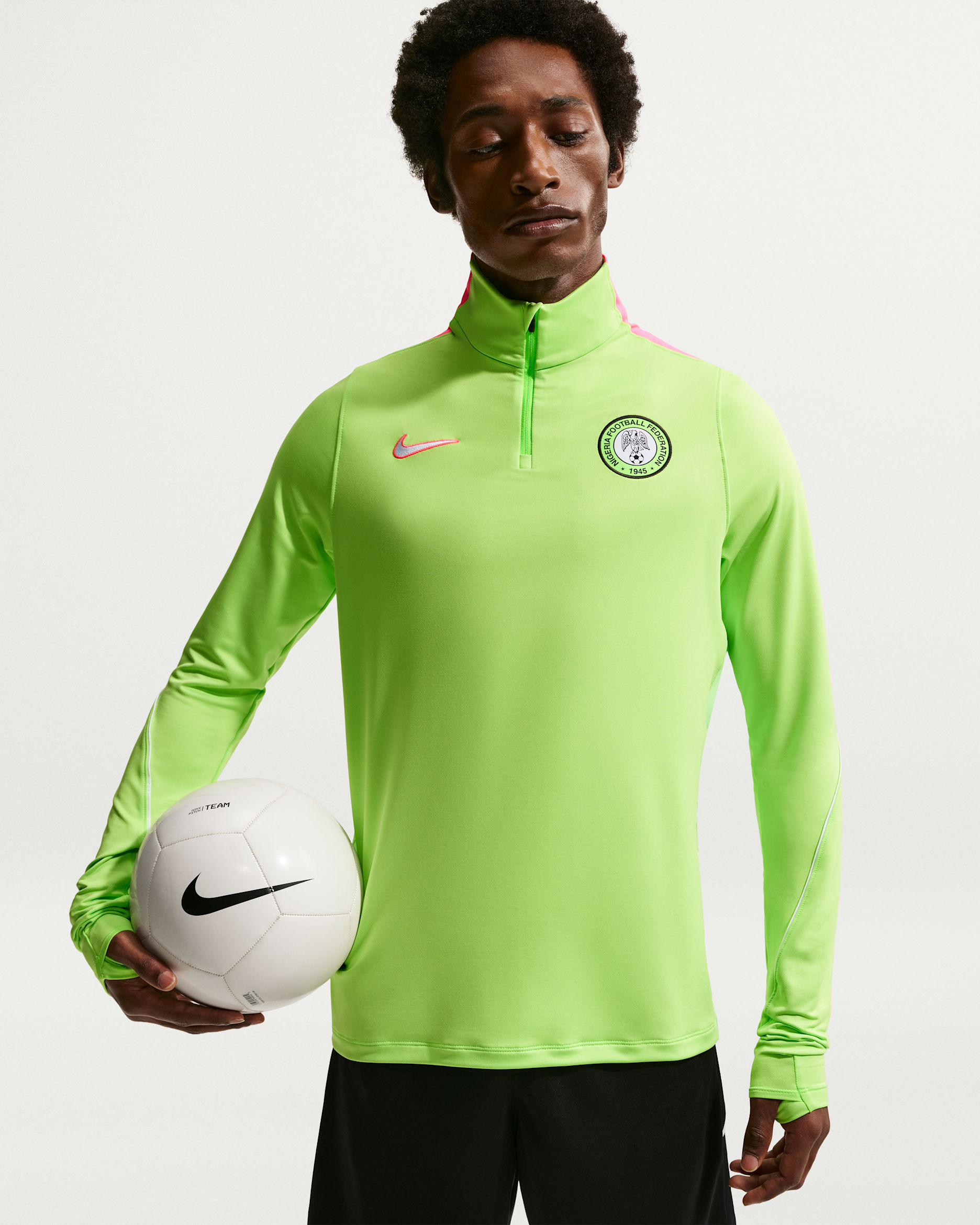 Nigeria Strike Men's Nike Dri-FIT Soccer Drill Top - Electric Green/Hyper Pink/White