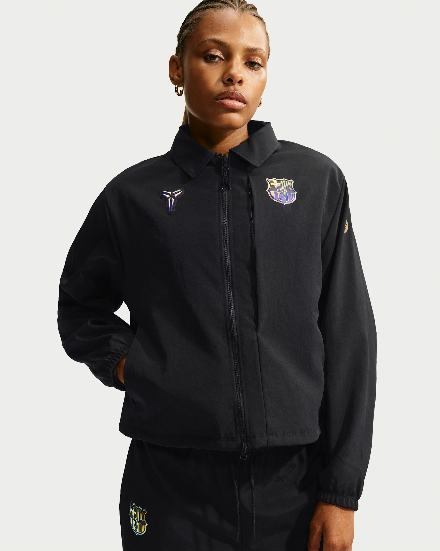 FC Barcelona Away Women's Kobe Soccer Woven Jacket - Black/Field Purple/Black