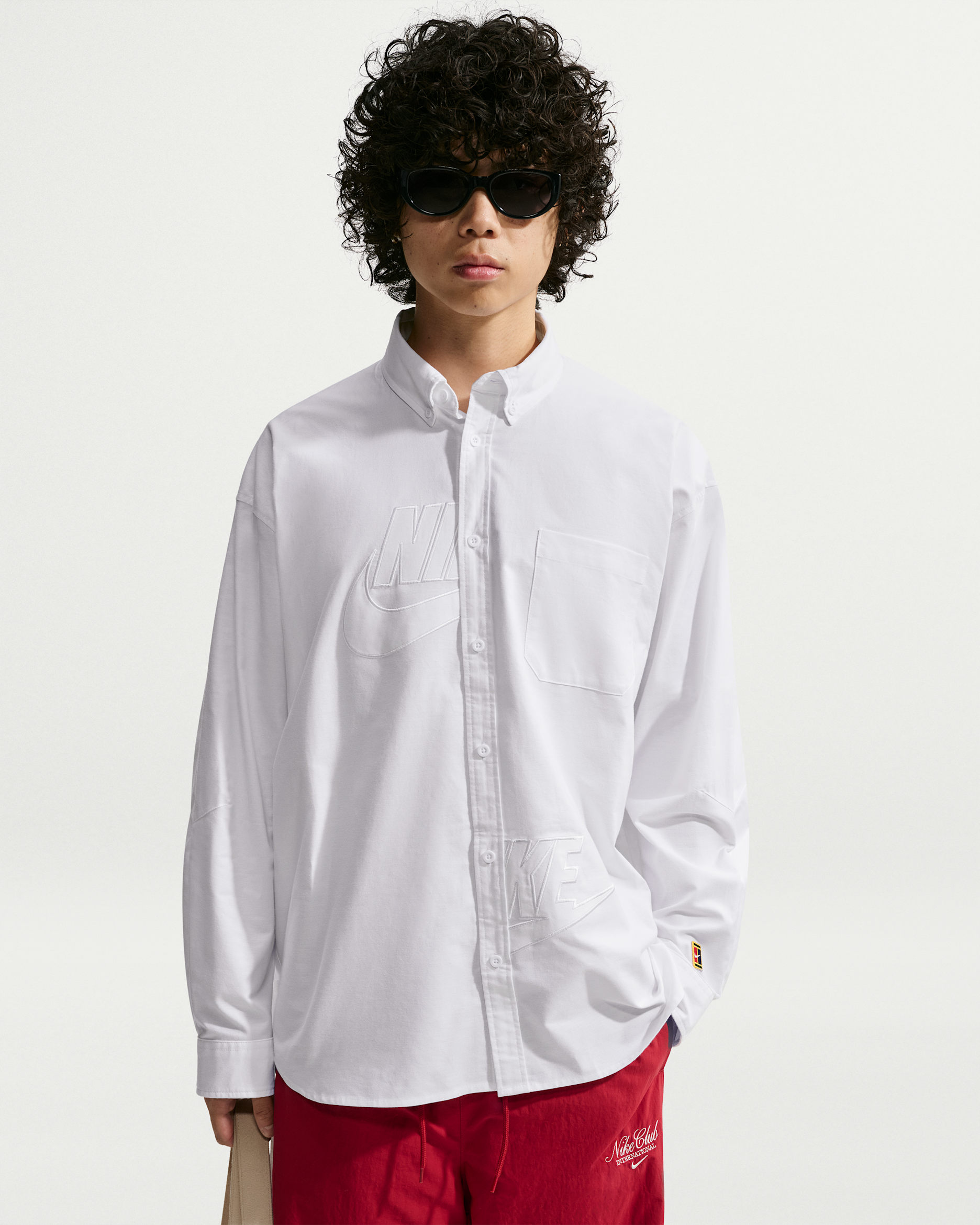 Nike Club Rules Men's Long-Sleeve Oxford Top - White/White