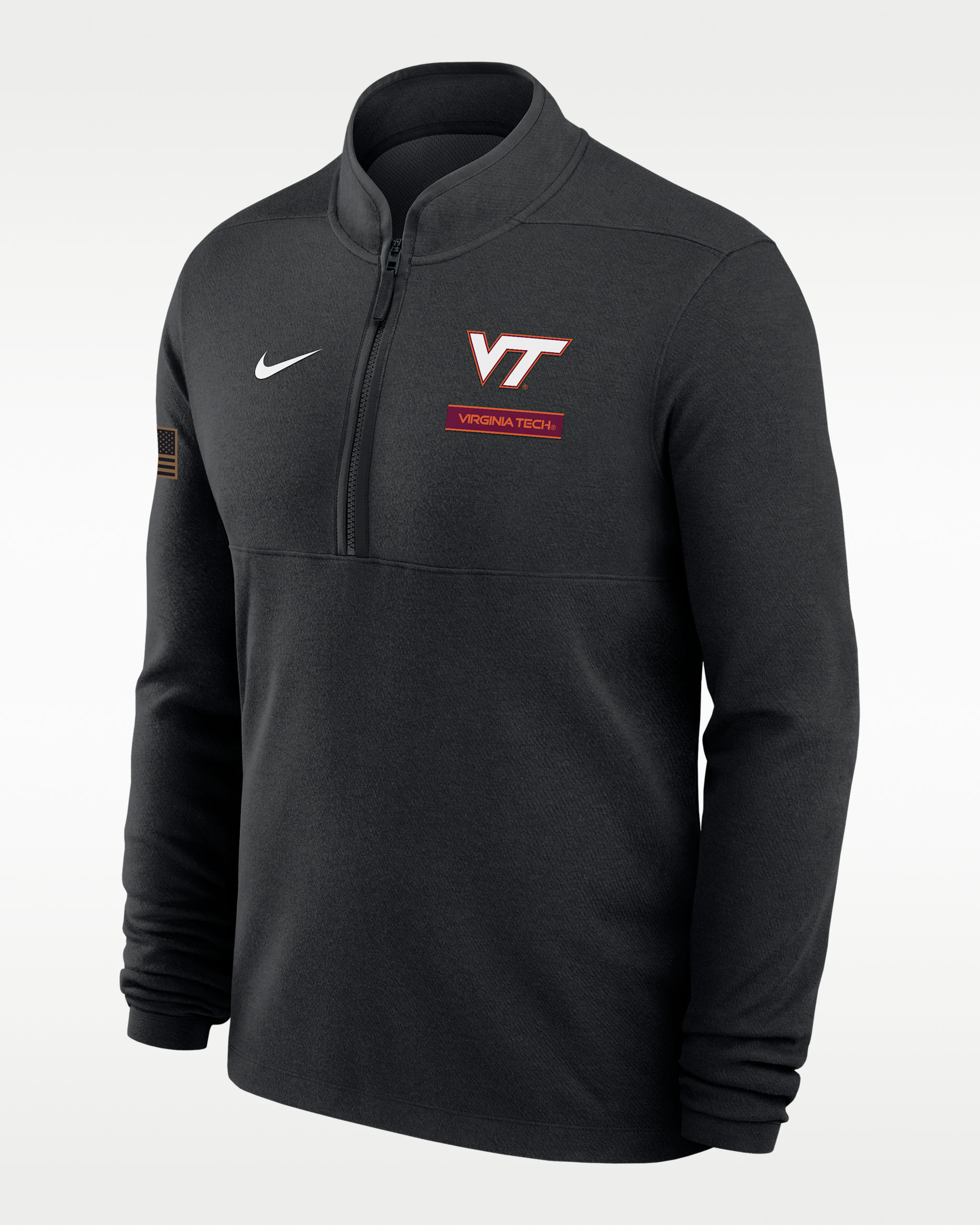 Virginia Tech 2026 Military Appreciation Stride Men's Nike Dri-FIT College 1/2-Zip Long-Sleeve Top - Black